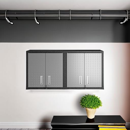 Manhattan Comfort Dual Fortress Floating Garage Storage Cabinet, 1, Black/Grey