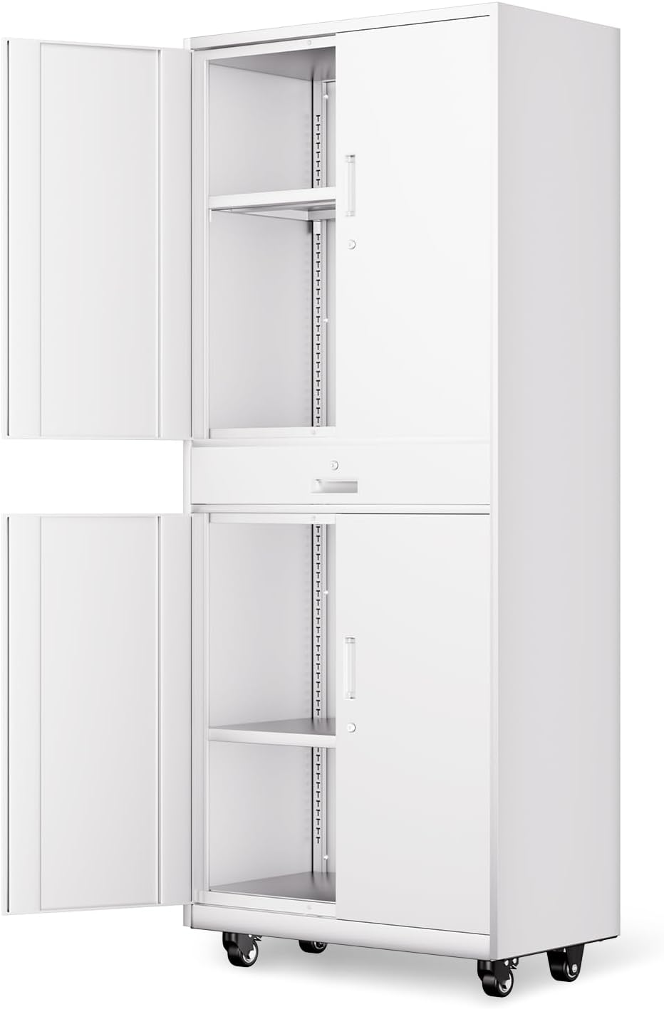 DNA MOTORING 71'' Metal Storage Cabinet, Locking Tool Cabinet with 1 Drawer and Adjustable Shelves, Lockable Heavy Duty Metal Locker for Garage,Office,Home,Gym, Black, TOOLS-00629-BK-BK-A