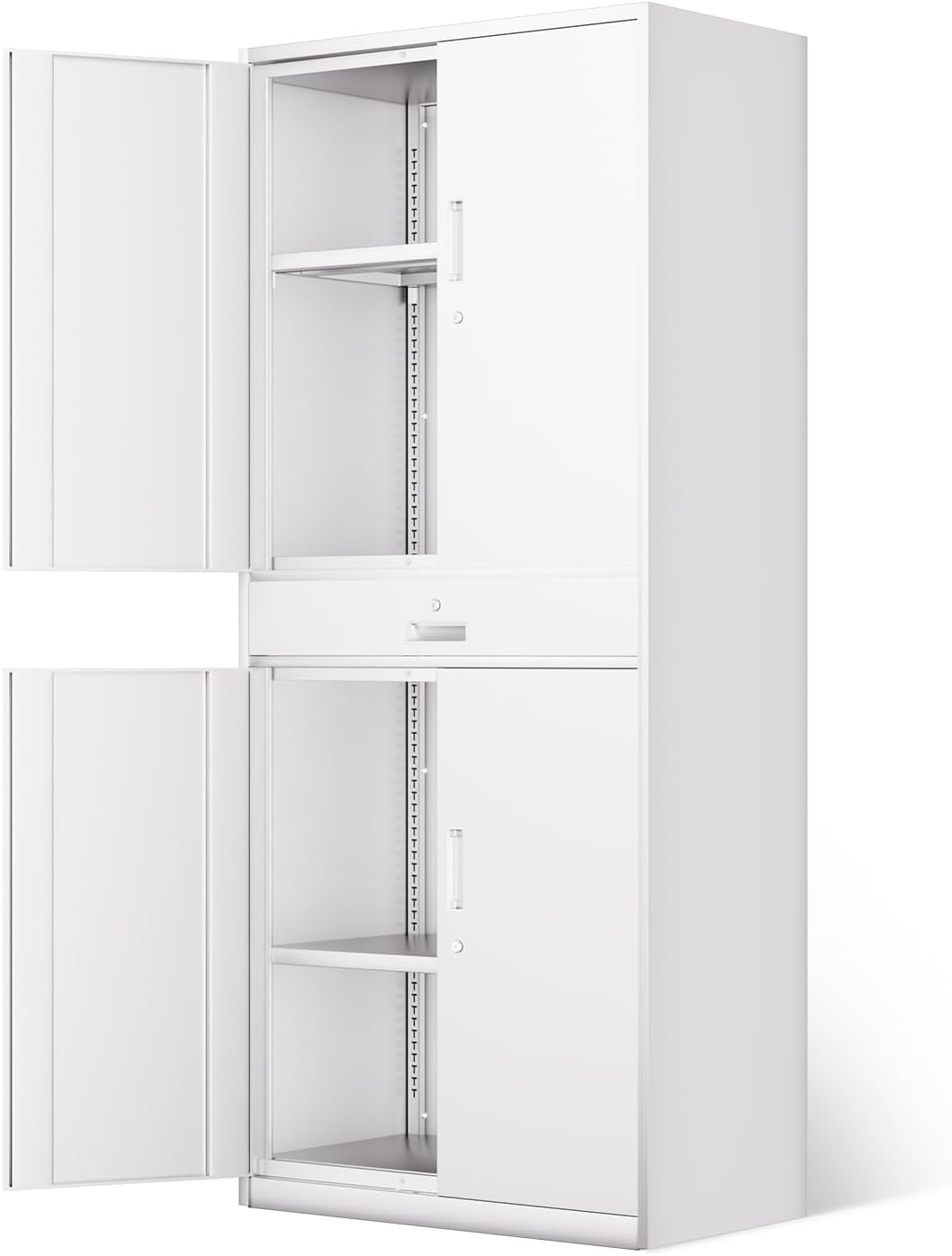 DNA MOTORING 71'' Metal Storage Cabinet, Locking Tool Cabinet with 1 Drawer and Adjustable Shelves, Lockable Heavy Duty Metal Locker for Garage,Office,Home,Gym, Black, TOOLS-00629-BK-BK-A