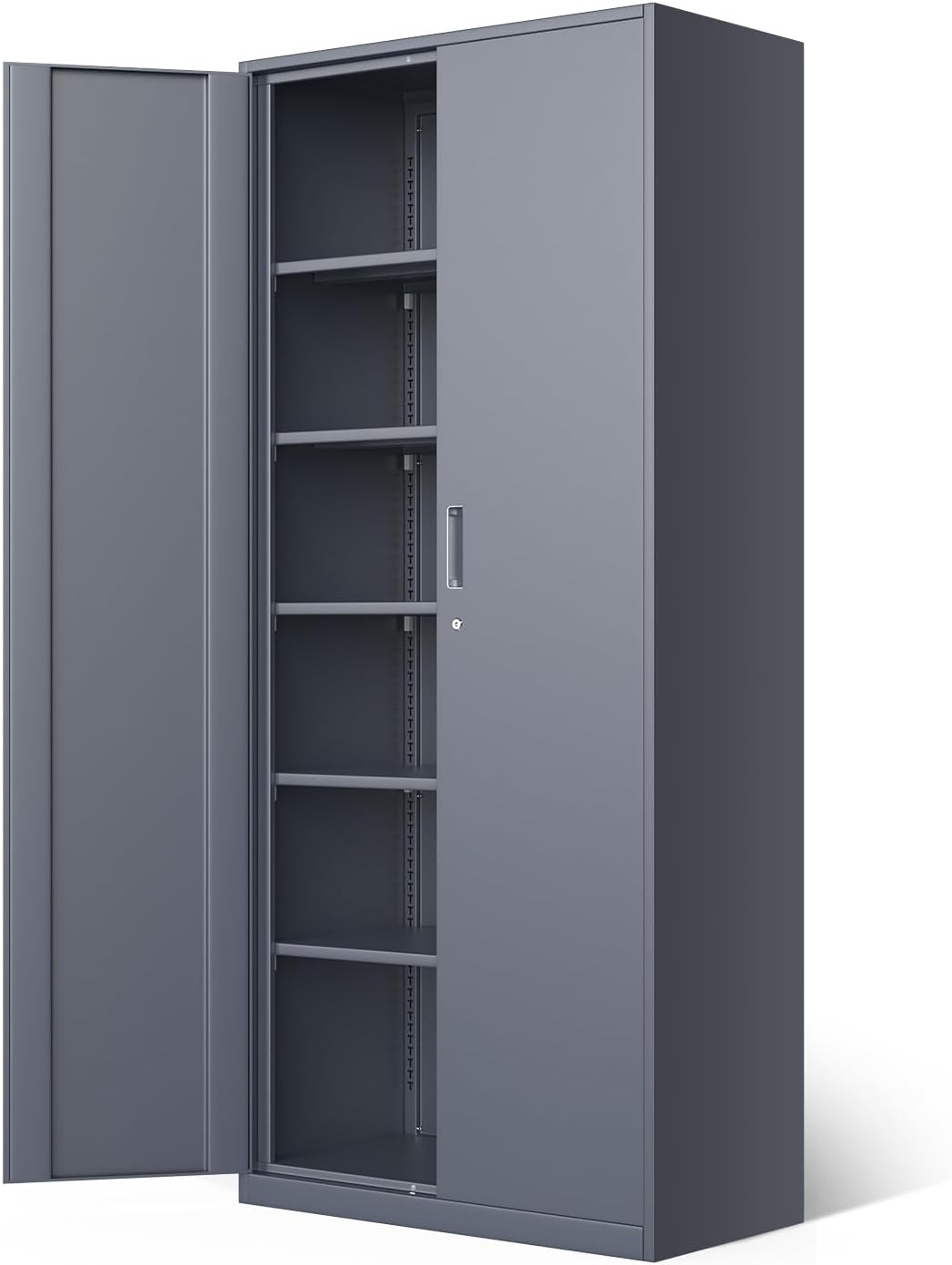 DNA MOTORING 71'' Metal Storage Cabinet, Locking Tool Cabinet with 5 Adjustable Shelves, Heavy Duty Metal Locker for Garage,Office,Home,Gym,Gray Black, TOOLS-00632-GY-BK-A