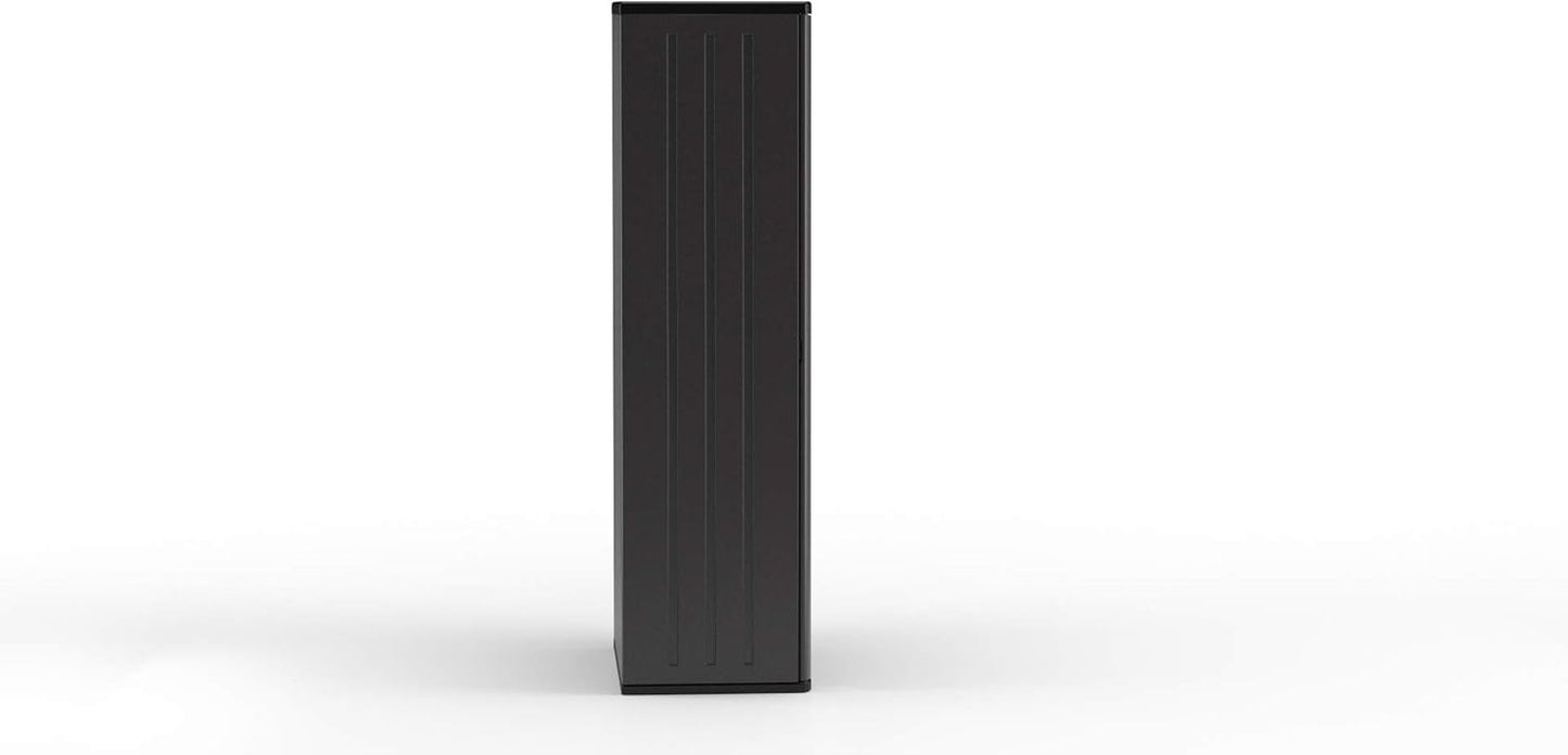 Suncast 19 Cubic Ft. Heavy-Duty Resin Cabinet with Lockable Handles, Multi-Wall Construction, and Metal-Reinforced Shelves for Basement, Utility Room and Garage Storage, Black, Made in the USA