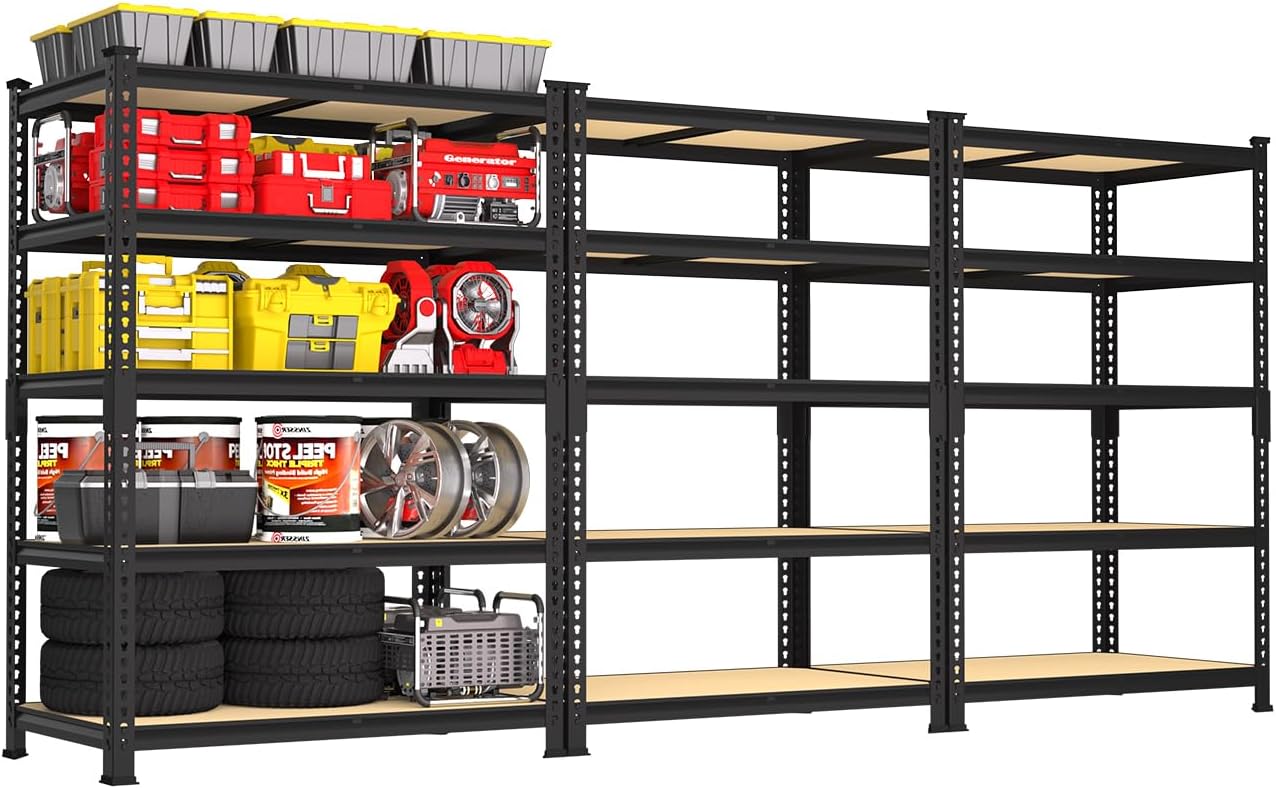 PrimeZone 48" x 24" x 72" Heavy Duty Storage Shelves - 5 Tier Adjustable Garage Storage Shelving, Metal Storage Utility Rack Shelf Unit for Warehouse Pantry Closet Kitchen, Black