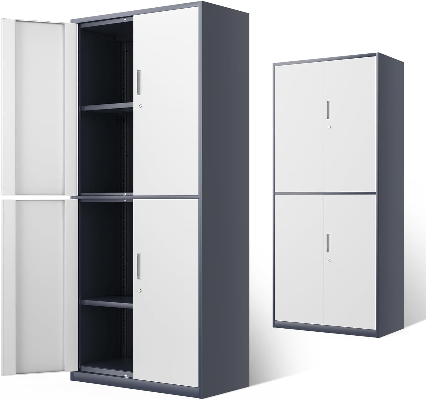 DNA MOTORING 71'' Metal Storage Cabinet, Locking Tool Cabinet with 5 Adjustable Shelves, Heavy Duty Metal Locker for Garage,Office,Home,Gym,Gray Black, TOOLS-00632-GY-BK-A