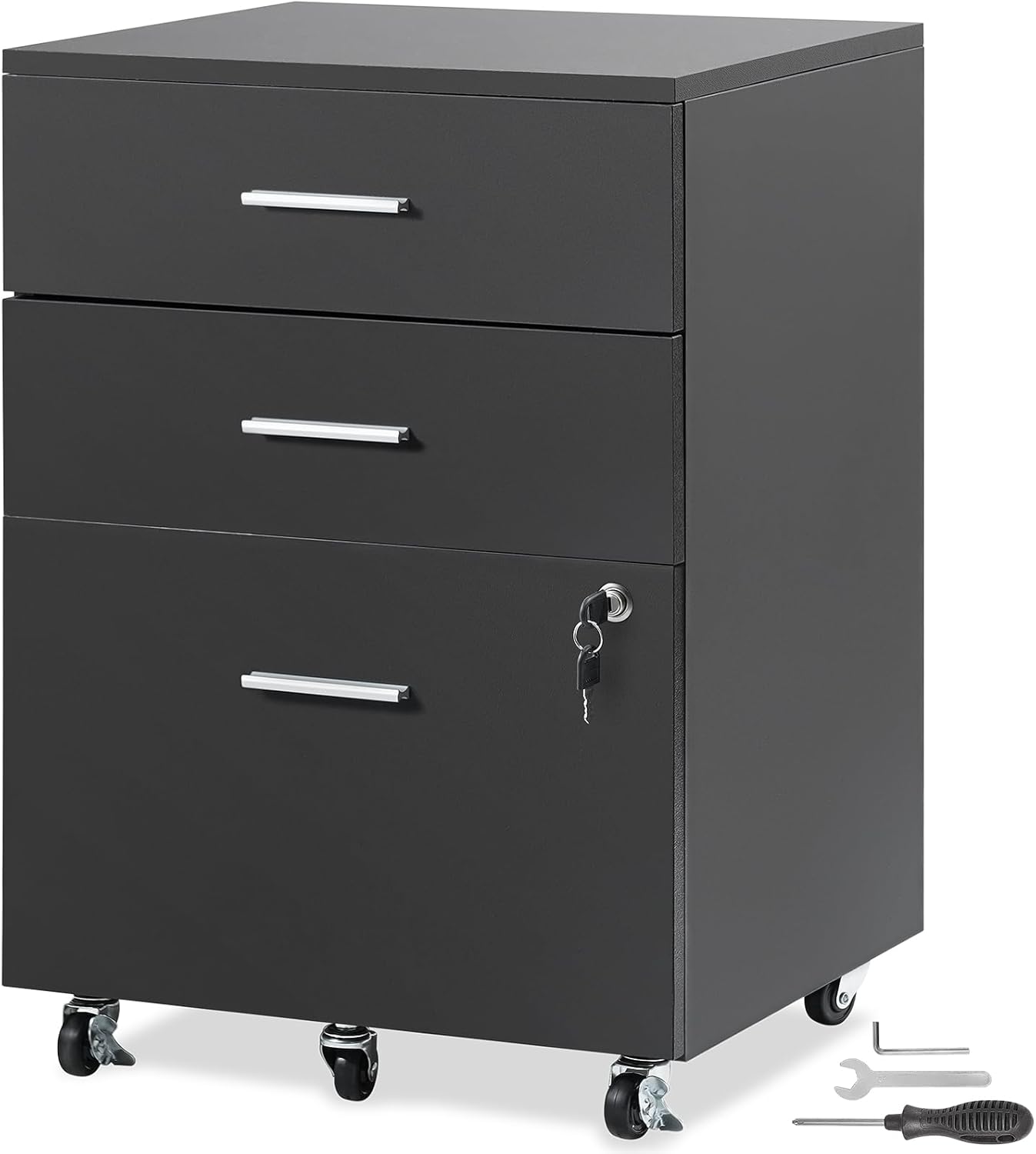 VEVOR Storage Wheels 75 in Locking 4 Adjustable Shelves & 2 Magnetic Doors, 200 lbs Capacity per Shelf, Metal Cabinet with 3 Keys for Home, Office, Garage, Black, C1-ETA-9005S(L)