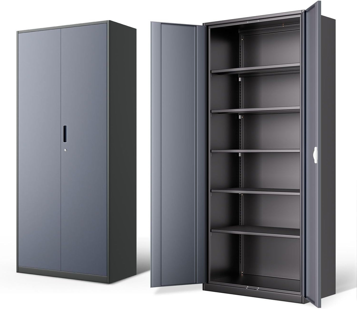 DNA MOTORING 71'' Metal Storage Cabinet, Locking Tool Cabinet with 5 Adjustable Shelves, Heavy Duty Metal Locker for Garage,Office,Home,Gym,Gray Black, TOOLS-00632-GY-BK-A