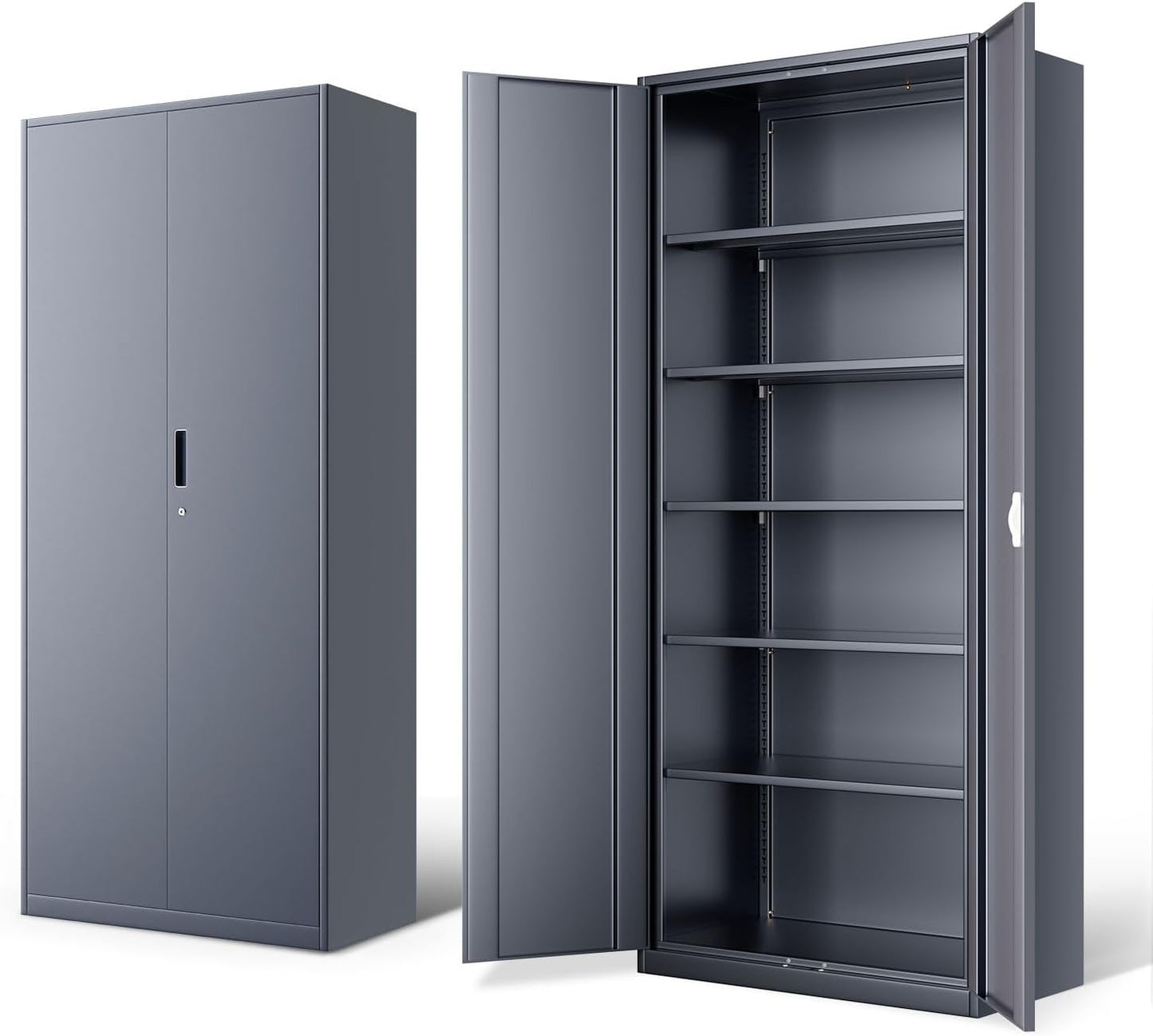 DNA MOTORING 71'' Metal Storage Cabinet, Locking Tool Cabinet with 5 Adjustable Shelves, Heavy Duty Metal Locker for Garage,Office,Home,Gym,Gray Black, TOOLS-00632-GY-BK-A