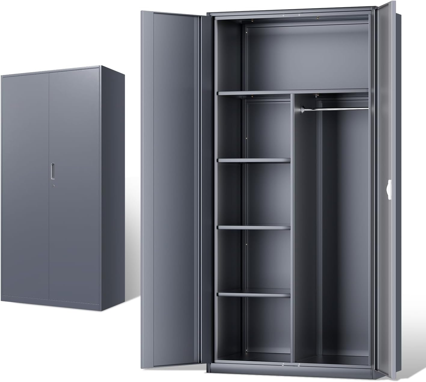DNA MOTORING 71'' Metal Storage Cabinet, Locking Tool Cabinet with 5 Adjustable Shelves, Heavy Duty Metal Locker for Garage,Office,Home,Gym,Gray Black, TOOLS-00632-GY-BK-A
