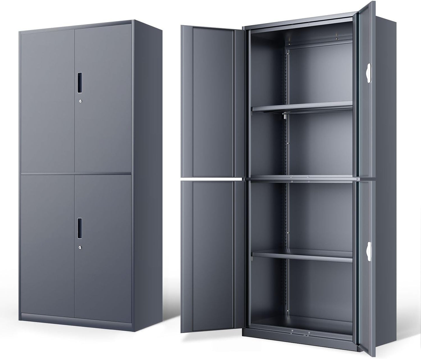 DNA MOTORING 71'' Metal Storage Cabinet, Locking Tool Cabinet with 5 Adjustable Shelves, Heavy Duty Metal Locker for Garage,Office,Home,Gym,Gray Black, TOOLS-00632-GY-BK-A