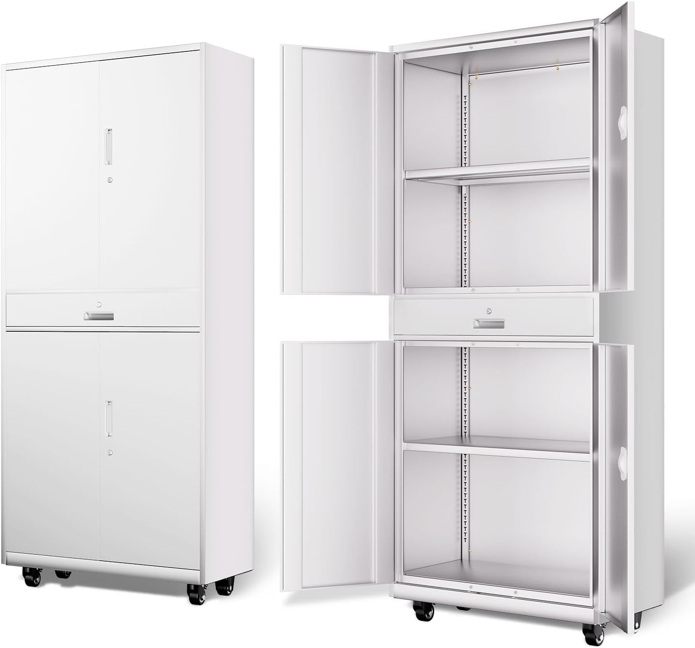 DNA MOTORING 71'' Metal Storage Cabinet, Locking Tool Cabinet with 1 Drawer and Adjustable Shelves, Lockable Heavy Duty Metal Locker for Garage,Office,Home,Gym, Black, TOOLS-00629-BK-BK-A