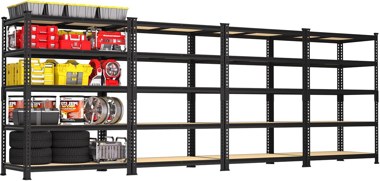 PrimeZone 48" x 24" x 72" Heavy Duty Storage Shelves - 5 Tier Adjustable Garage Storage Shelving, Metal Storage Utility Rack Shelf Unit for Warehouse Pantry Closet Kitchen, Black