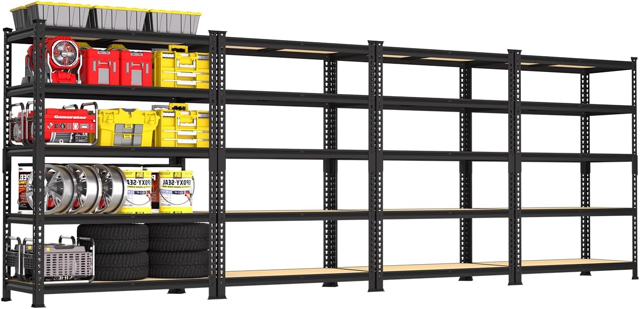 PrimeZone 48" x 24" x 72" Heavy Duty Storage Shelves - 5 Tier Adjustable Garage Storage Shelving, Metal Storage Utility Rack Shelf Unit for Warehouse Pantry Closet Kitchen, Black