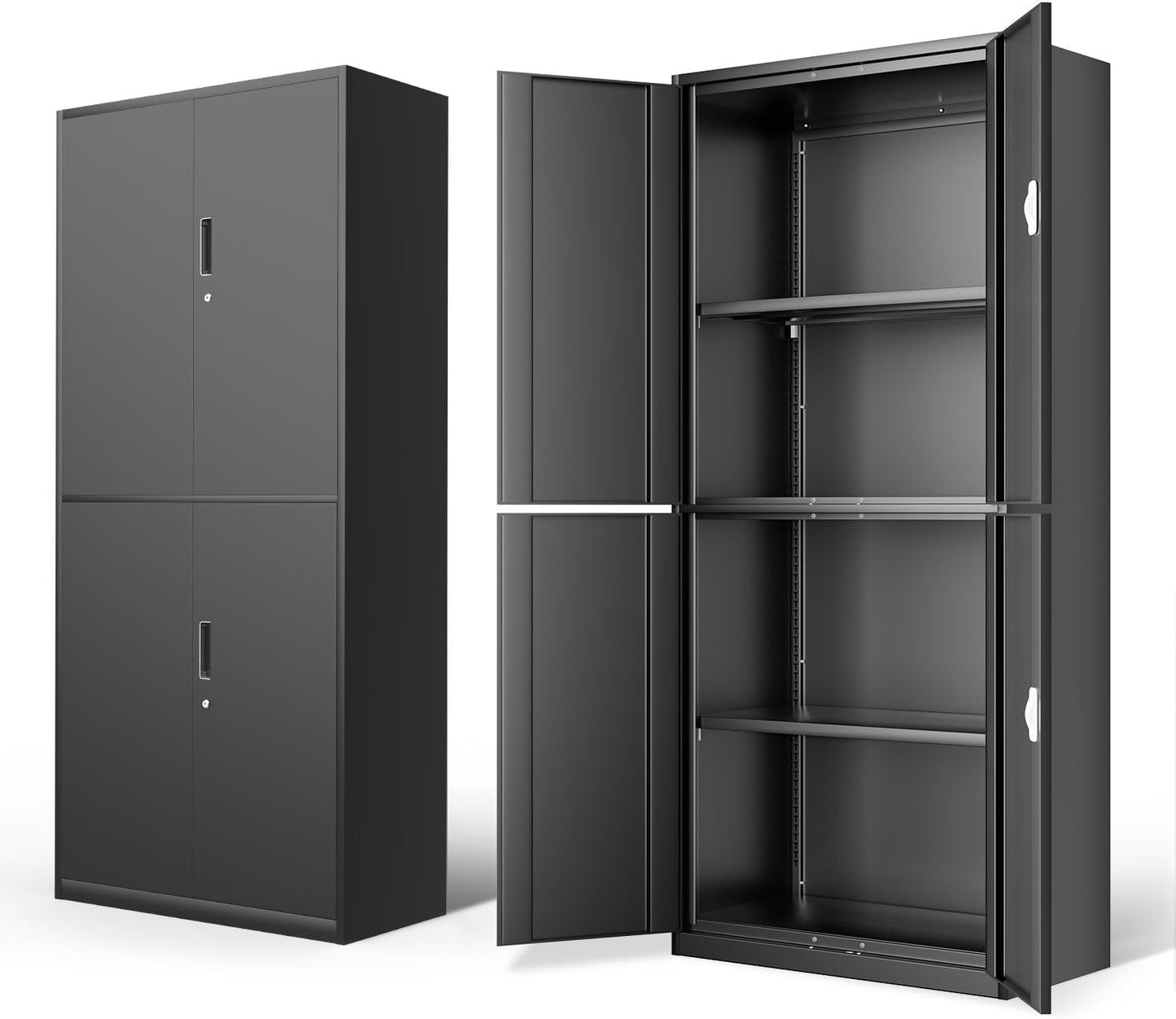 DNA MOTORING 71'' Metal Storage Cabinet, Locking Tool Cabinet with 5 Adjustable Shelves, Heavy Duty Metal Locker for Garage,Office,Home,Gym,Gray Black, TOOLS-00632-GY-BK-A