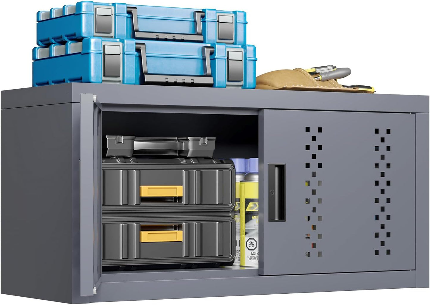 KAER Metal Garage Storage Locker 72" H Garage Cabinets with 2 Doors 4 Adjustable Shelves and Tool Board Tool Cabinets for Warehouse Basement Home Office - Assembly Required