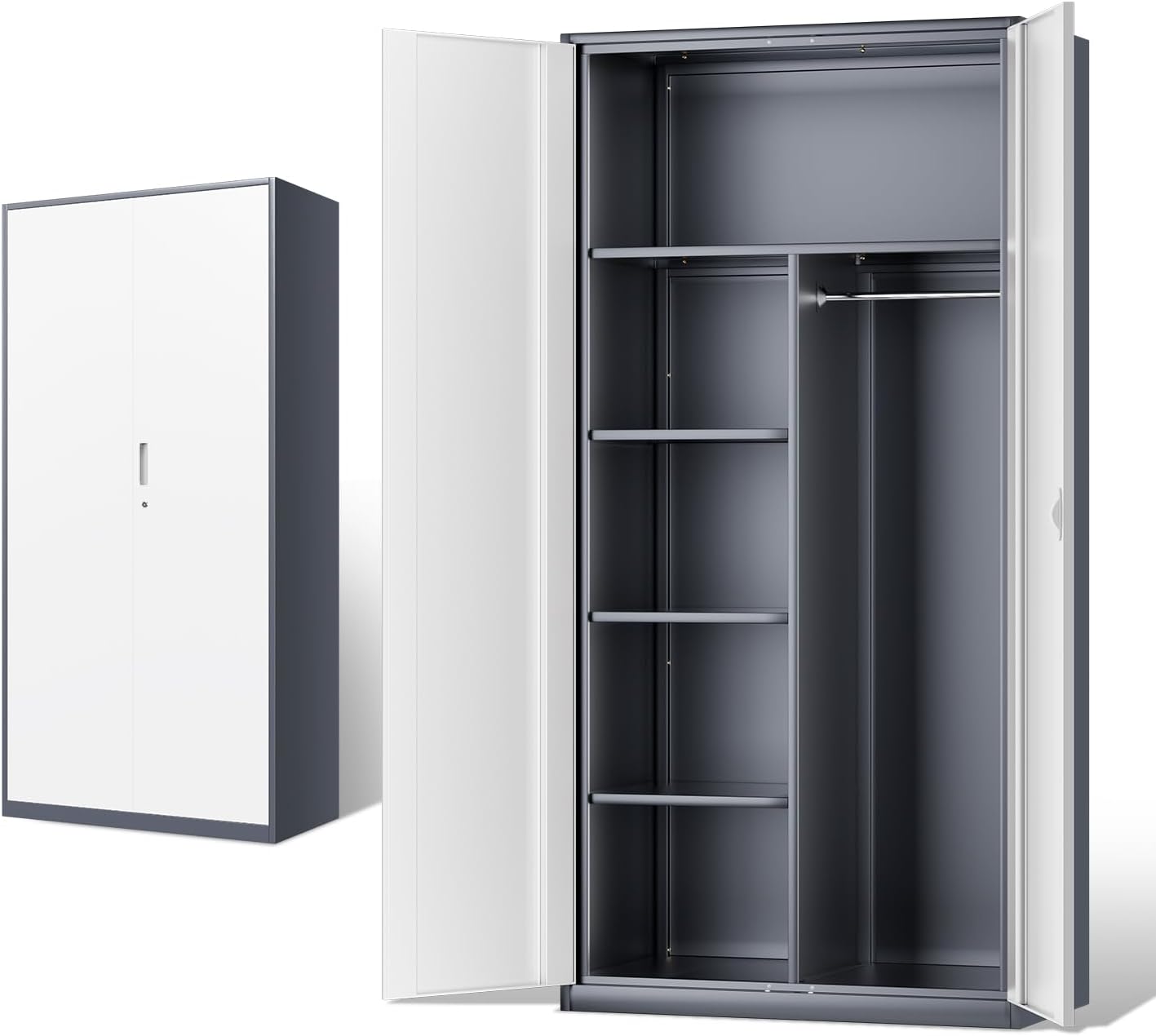 DNA MOTORING 71'' Metal Storage Cabinet, Locking Tool Cabinet with 5 Adjustable Shelves, Heavy Duty Metal Locker for Garage,Office,Home,Gym,Gray Black, TOOLS-00632-GY-BK-A