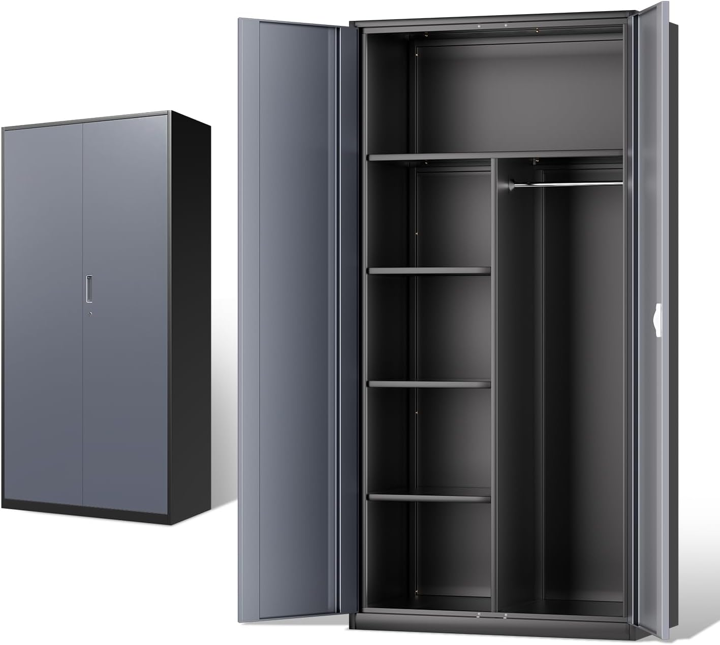 DNA MOTORING 71'' Metal Storage Cabinet, Locking Tool Cabinet with 5 Adjustable Shelves, Heavy Duty Metal Locker for Garage,Office,Home,Gym,Gray Black, TOOLS-00632-GY-BK-A