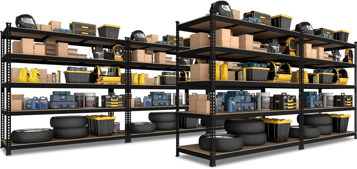 PrimeZone 48" x 24" x 72" Heavy Duty Storage Shelves - 5 Tier Adjustable Garage Storage Shelving, Metal Storage Utility Rack Shelf Unit for Warehouse Pantry Closet Kitchen, Black