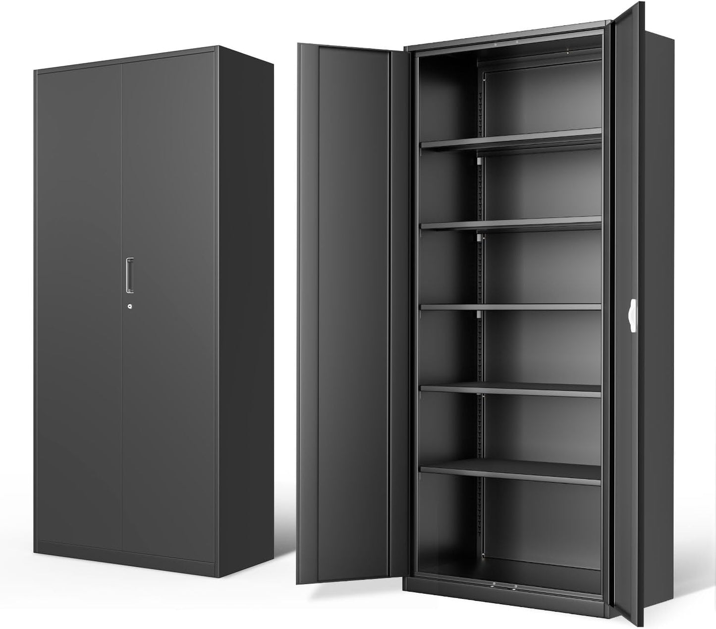 DNA MOTORING 71'' Metal Storage Cabinet, Locking Tool Cabinet with 5 Adjustable Shelves, Heavy Duty Metal Locker for Garage,Office,Home,Gym,Gray Black, TOOLS-00632-GY-BK-A