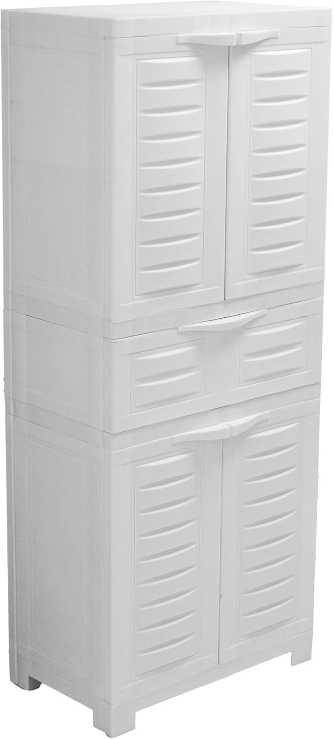 Sunnydaze Plastic Garage Storage Cabinet with 2 Adjustable Shelves - 57" H - Garage, Office, Home, Laundry Room - Gray with Charcoal Trim