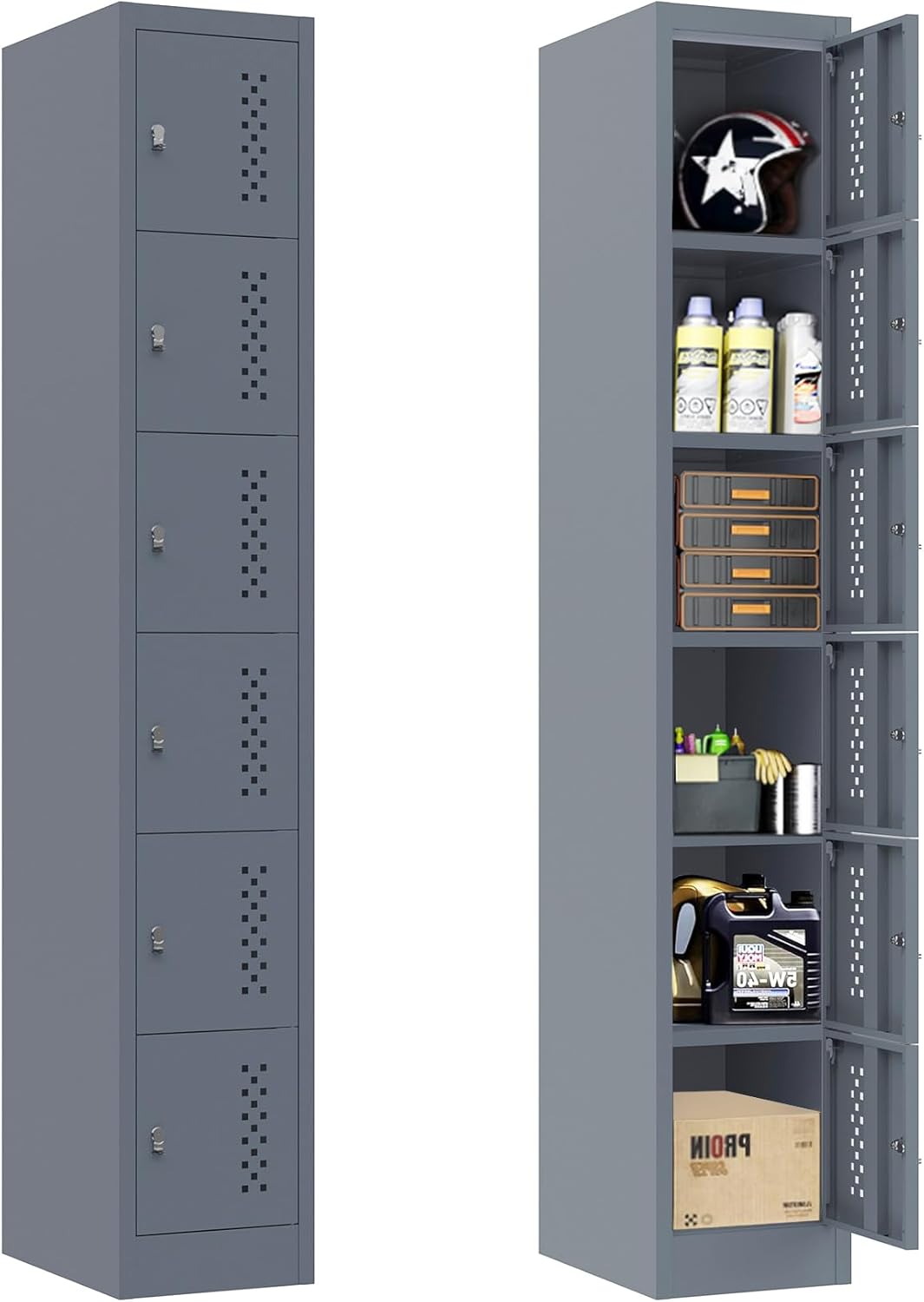 KAER Metal Garage Storage Locker 72" H Garage Cabinets with 2 Doors 4 Adjustable Shelves and Tool Board Tool Cabinets for Warehouse Basement Home Office - Assembly Required