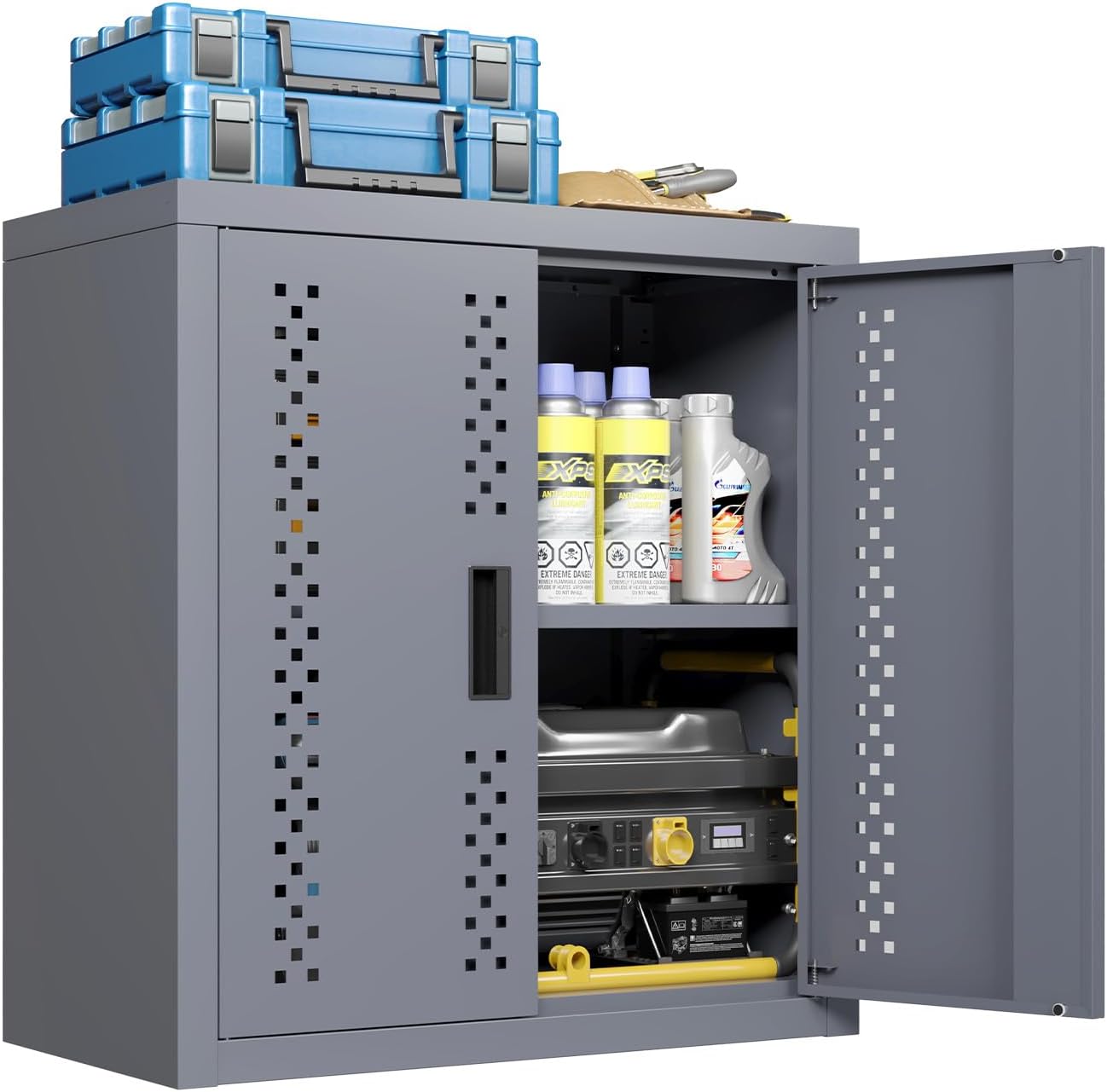 KAER Metal Garage Storage Locker 72" H Garage Cabinets with 2 Doors 4 Adjustable Shelves and Tool Board Tool Cabinets for Warehouse Basement Home Office - Assembly Required