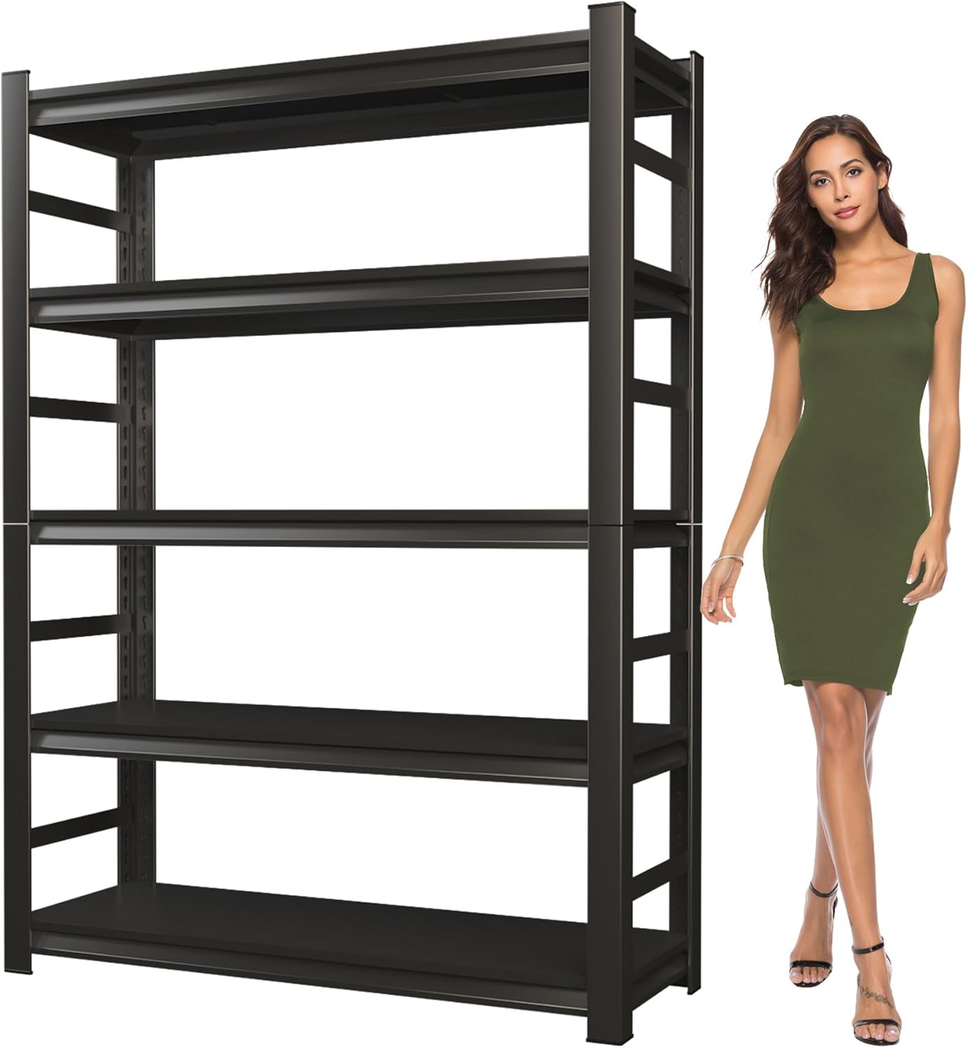 Garage Shelving, 72" H × 48" W Heavy Duty Metal Shelving - Easy to Assemble, Adjustable 5-Tier Storage Shelves, Double-Thickened Columns, 3000 lbs Capacity, for Garage, Pantry Storage, Black