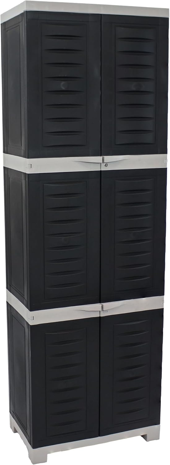 Sunnydaze Lockable Storage Cabinet – Indoor or Garage Storage Cabinet with 4 Adjustable Shelves - 72" H – Garage, Office, Home, Laundry Room - Charcoal with Gray Trim