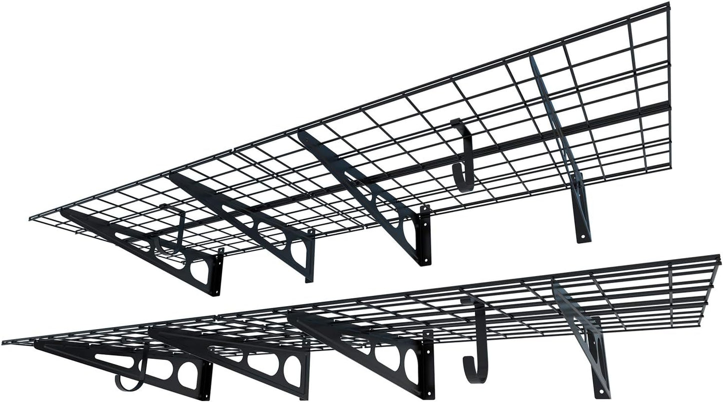 FLEXIMOUNTS 2-Pack 2x4ft 24-inch-by-48-inch Wall Shelf Garage Storage Rack Wall Mounted Floating Shelves, Black