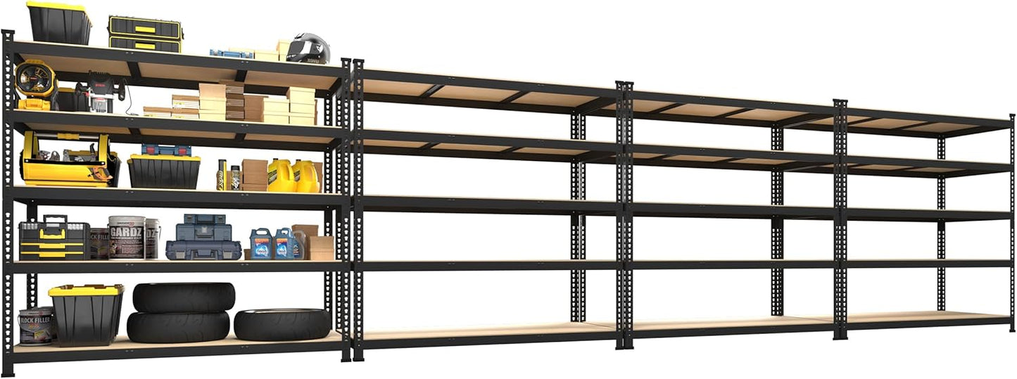 PrimeZone 48" x 24" x 72" Heavy Duty Storage Shelves - 5 Tier Adjustable Garage Storage Shelving, Metal Storage Utility Rack Shelf Unit for Warehouse Pantry Closet Kitchen, Black