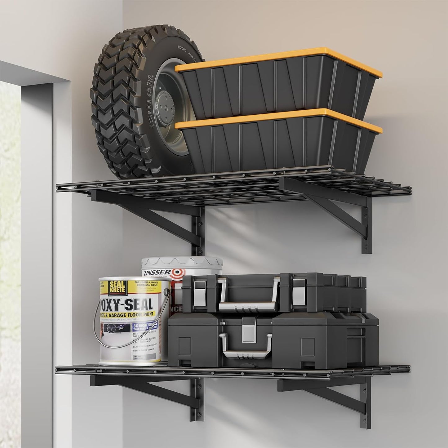 4 Pack Heavy Duty Garage Wall Shelving Set (2x3ft), Wall Mounted Garage Shelves 1000lbs Capacity, 24"x72" Shelf Storage Rack Floating Shelves, Black