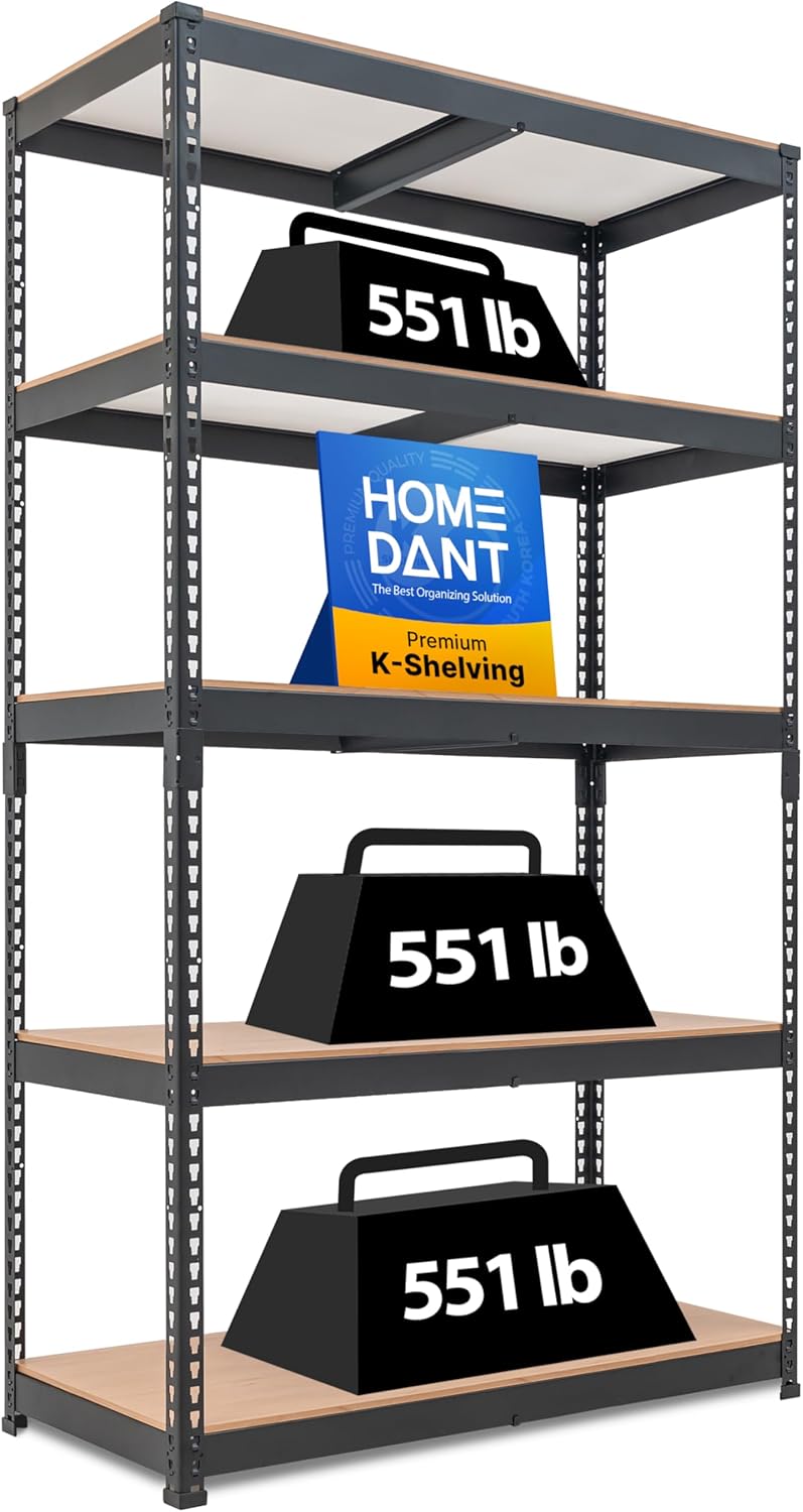 HOMEDANT 5 Tier Laminated Boltless Heavy Duty Garage Storage Adjustable Wide Size Metal Shelving Unit Utility Rack Shelves Organization Multipurpose Shelf Shed Warehouse 47.7"W x 18.2"D x 71.3"H 1Pack