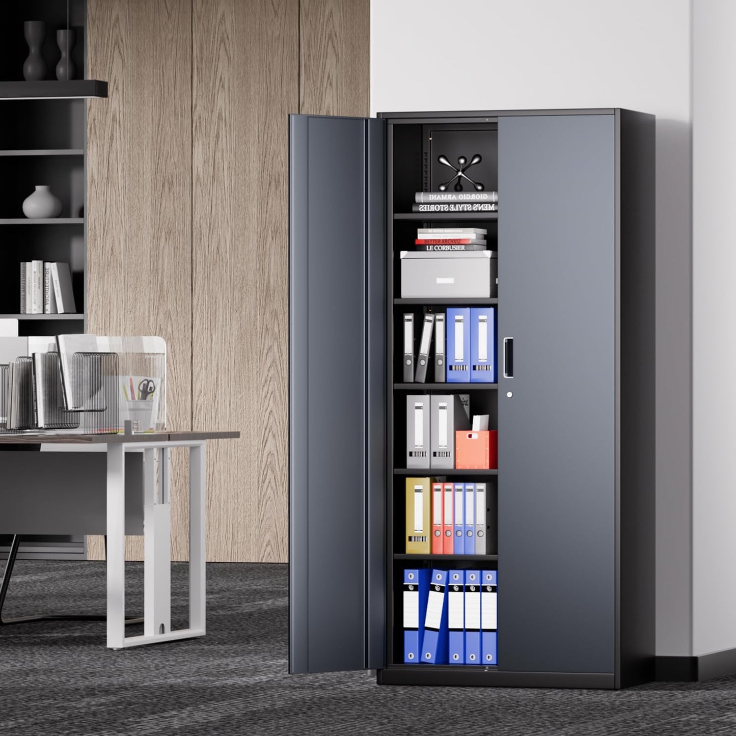 DNA MOTORING 71'' Metal Storage Cabinet, Locking Tool Cabinet with 5 Adjustable Shelves, Heavy Duty Metal Locker for Garage,Office,Home,Gym,Gray Black, TOOLS-00632-GY-BK-A