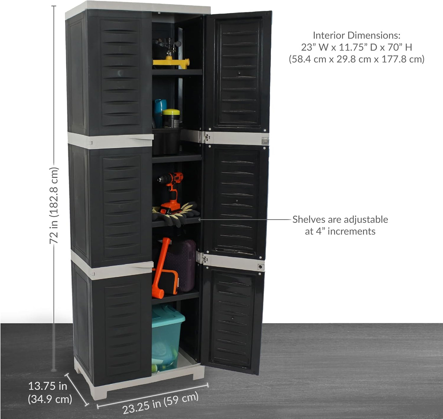 Sunnydaze Lockable Storage Cabinet – Indoor or Garage Storage Cabinet with 4 Adjustable Shelves - 72" H – Garage, Office, Home, Laundry Room - Charcoal with Gray Trim