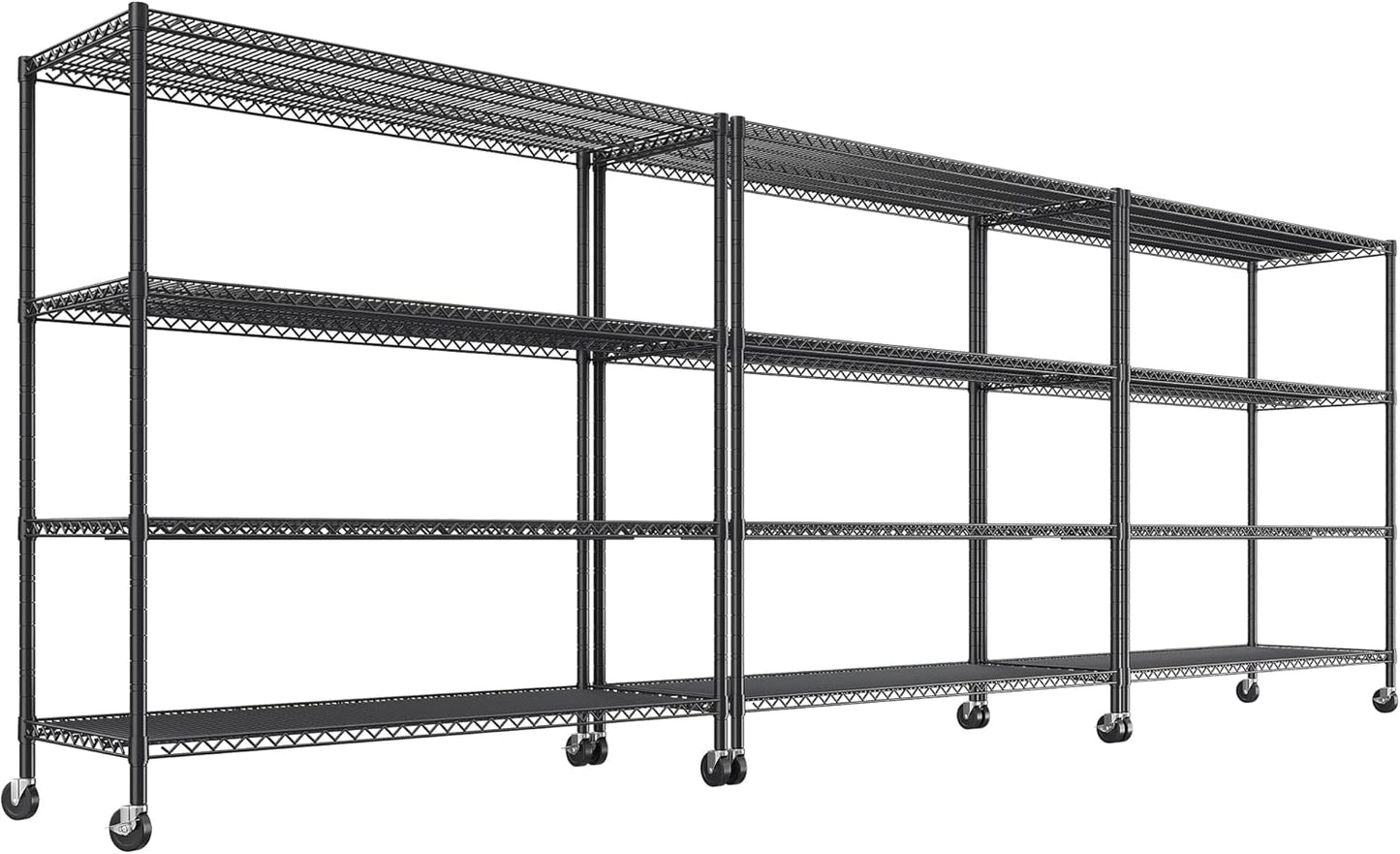 REIBII 75.6" H Storage Shelves Wire Shelving Unit with Wheels 2500LBS Garage Shelving Heavy Duty Metal Shelves for Storage Rack Adjustable Pantry Shelf Commercial Shelving, 75.6" H X 55.5''W X 24" D