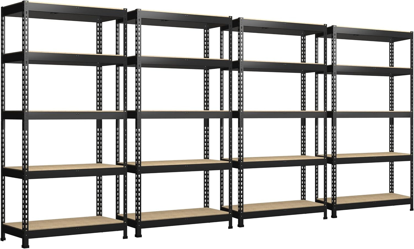 PrimeZone 48" x 24" x 72" Heavy Duty Storage Shelves - 5 Tier Adjustable Garage Storage Shelving, Metal Storage Utility Rack Shelf Unit for Warehouse Pantry Closet Kitchen, Black