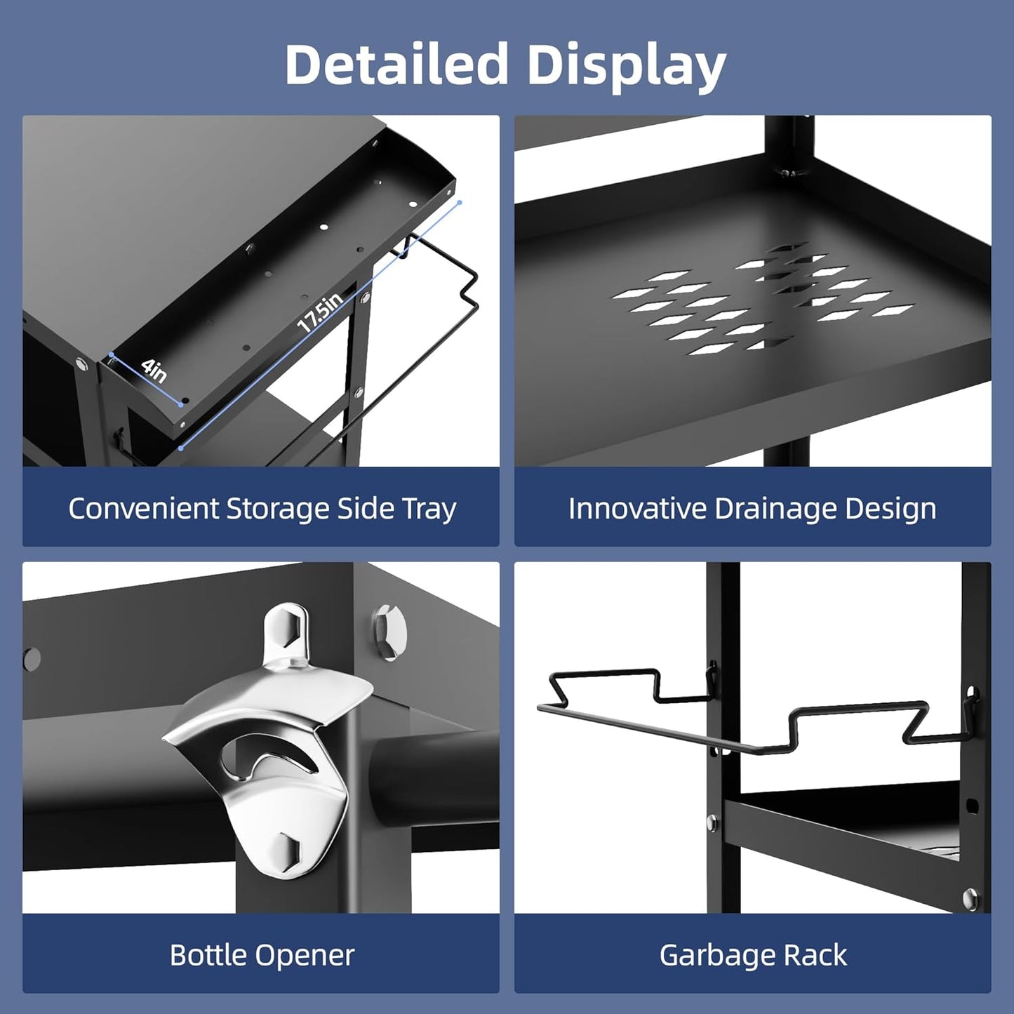 Outdoor Grill Cart, Grill Tables for Outside, Grill Carts Outdoor with Wheels, BBQ Cart Outdoor Prep Table, Pizza Oven Table for Outside, Griddle, Patio