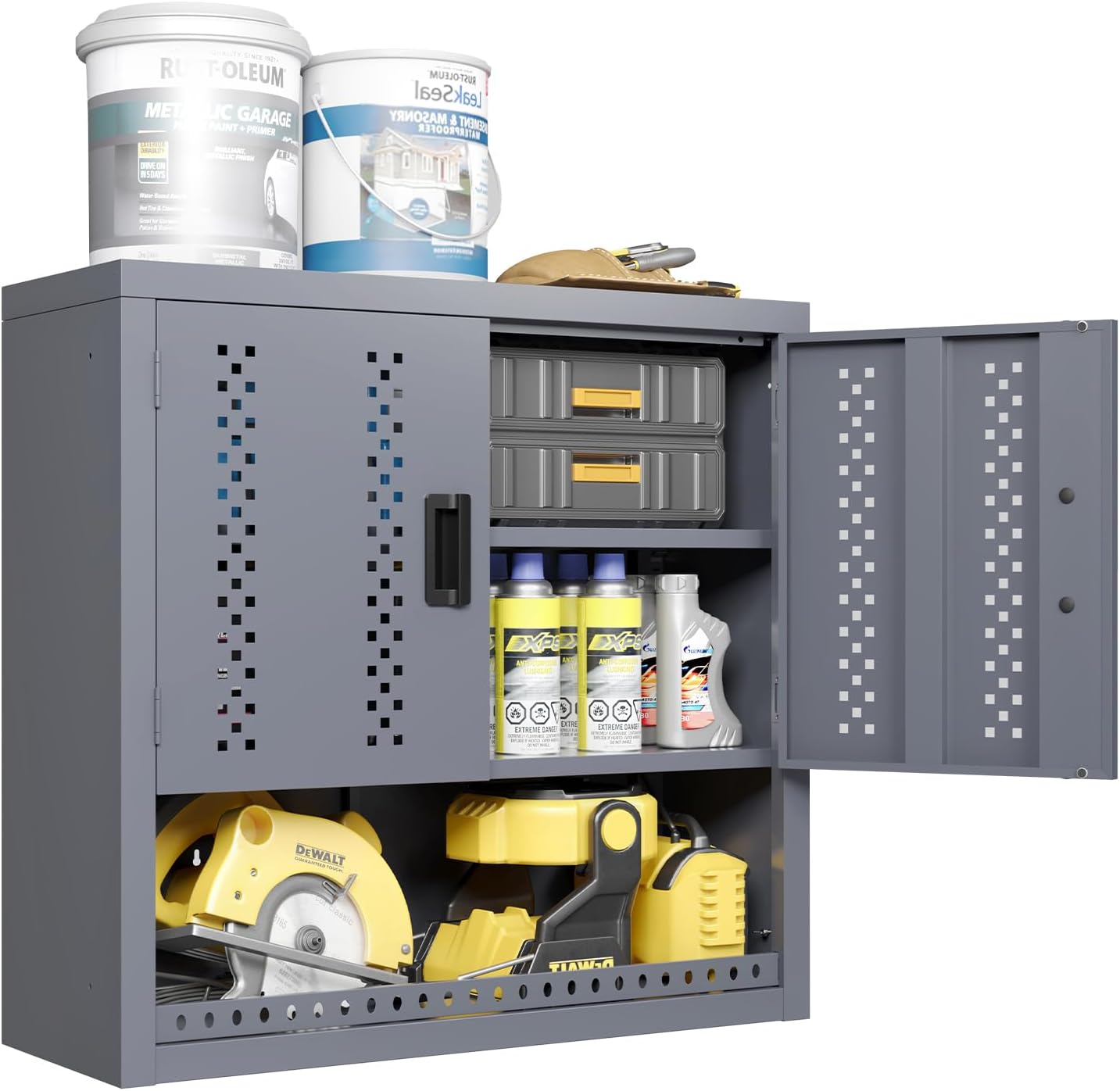 KAER Metal Garage Storage Locker 72" H Garage Cabinets with 2 Doors 4 Adjustable Shelves and Tool Board Tool Cabinets for Warehouse Basement Home Office - Assembly Required