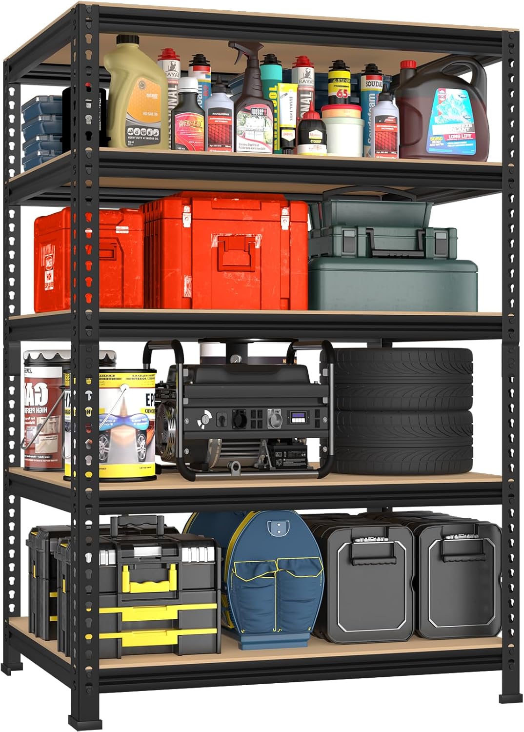 PrimeZone 48" x 24" x 72" Heavy Duty Storage Shelves - 5 Tier Adjustable Garage Storage Shelving, Metal Storage Utility Rack Shelf Unit for Warehouse Pantry Closet Kitchen, Black