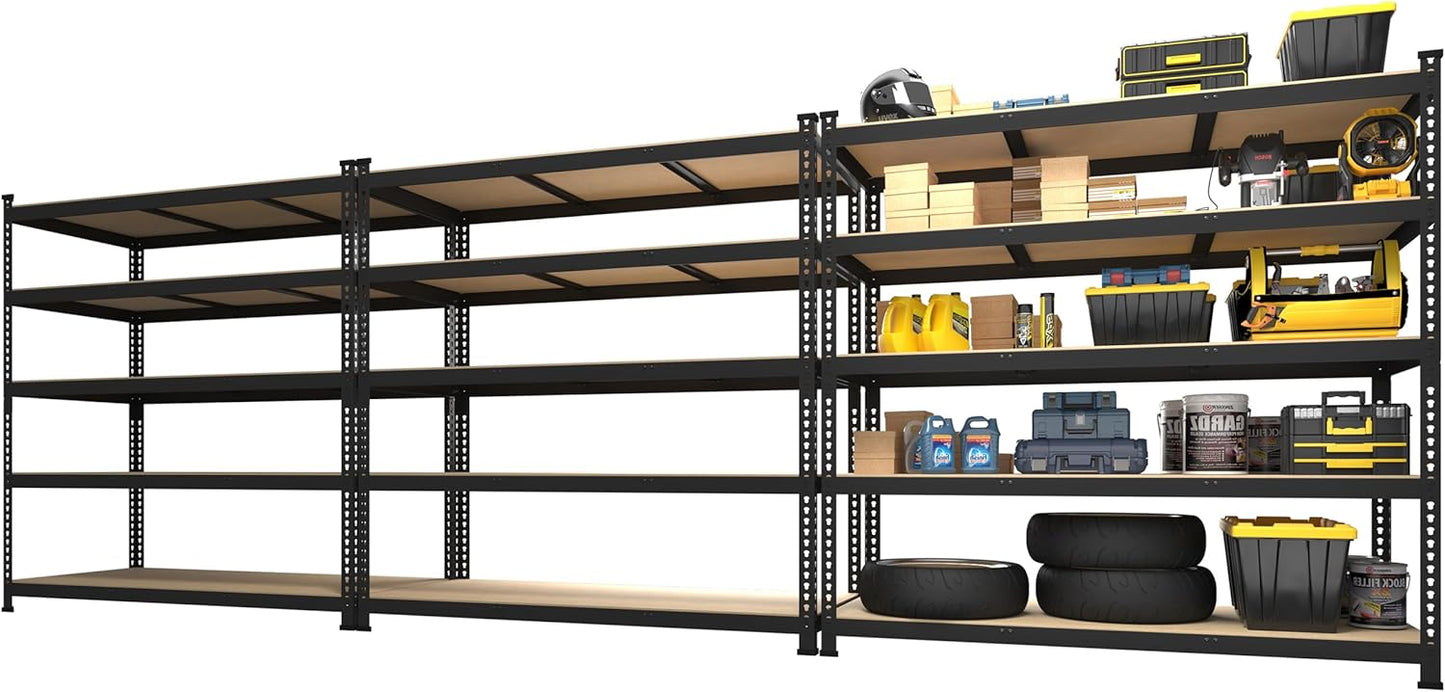 PrimeZone 48" x 24" x 72" Heavy Duty Storage Shelves - 5 Tier Adjustable Garage Storage Shelving, Metal Storage Utility Rack Shelf Unit for Warehouse Pantry Closet Kitchen, Black