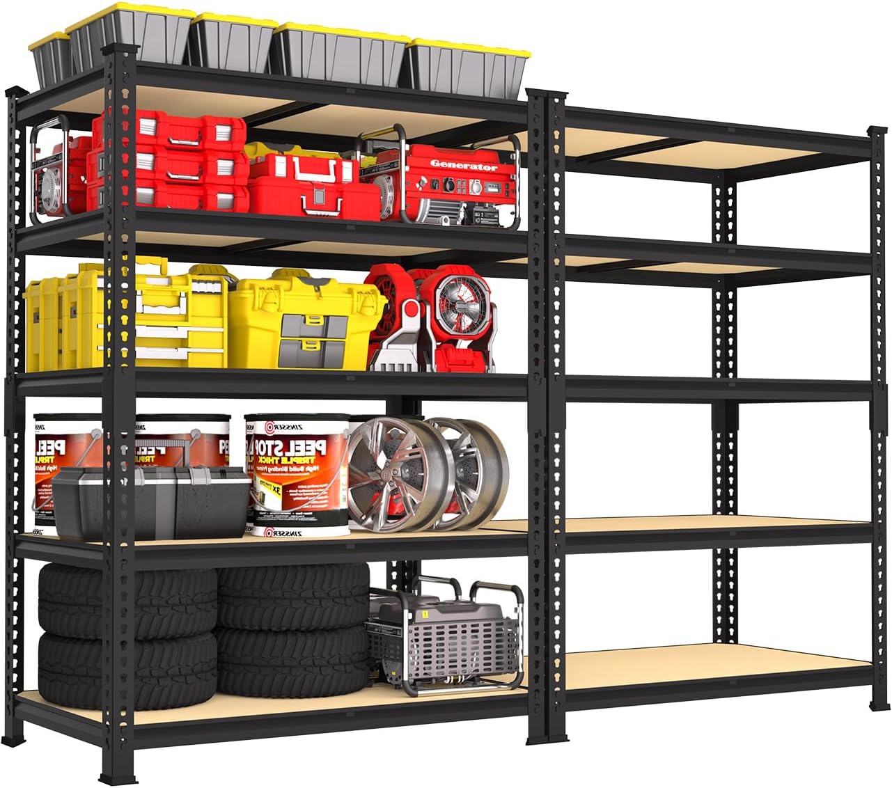 PrimeZone 48" x 24" x 72" Heavy Duty Storage Shelves - 5 Tier Adjustable Garage Storage Shelving, Metal Storage Utility Rack Shelf Unit for Warehouse Pantry Closet Kitchen, Black