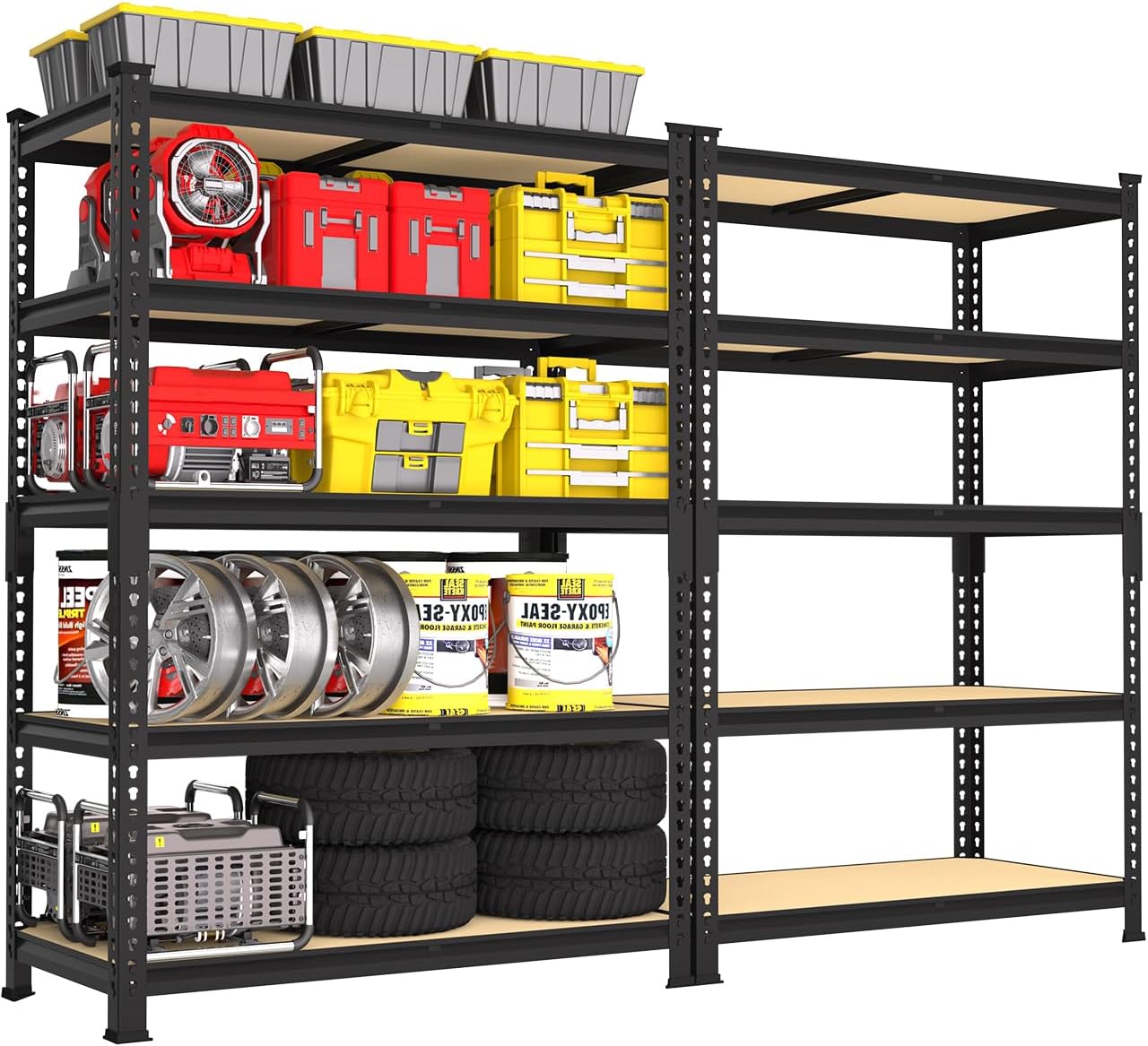 PrimeZone 48" x 24" x 72" Heavy Duty Storage Shelves - 5 Tier Adjustable Garage Storage Shelving, Metal Storage Utility Rack Shelf Unit for Warehouse Pantry Closet Kitchen, Black