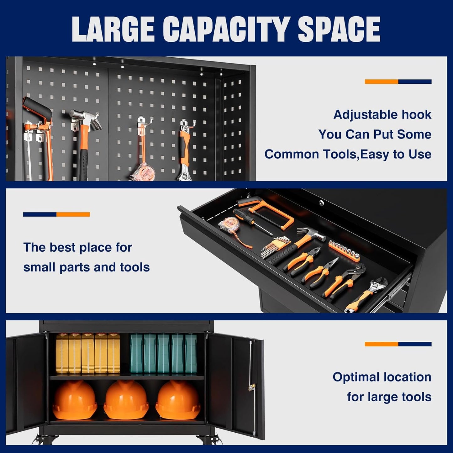 Yizosh Metal Garage Storage Cabinet with Wheels,3-Drawer Rolling Tool Cabinet with 2 Door and Adjustable Shelves,- 71" Steel Tool Cabinet for Warehouse,Garage,Workshop