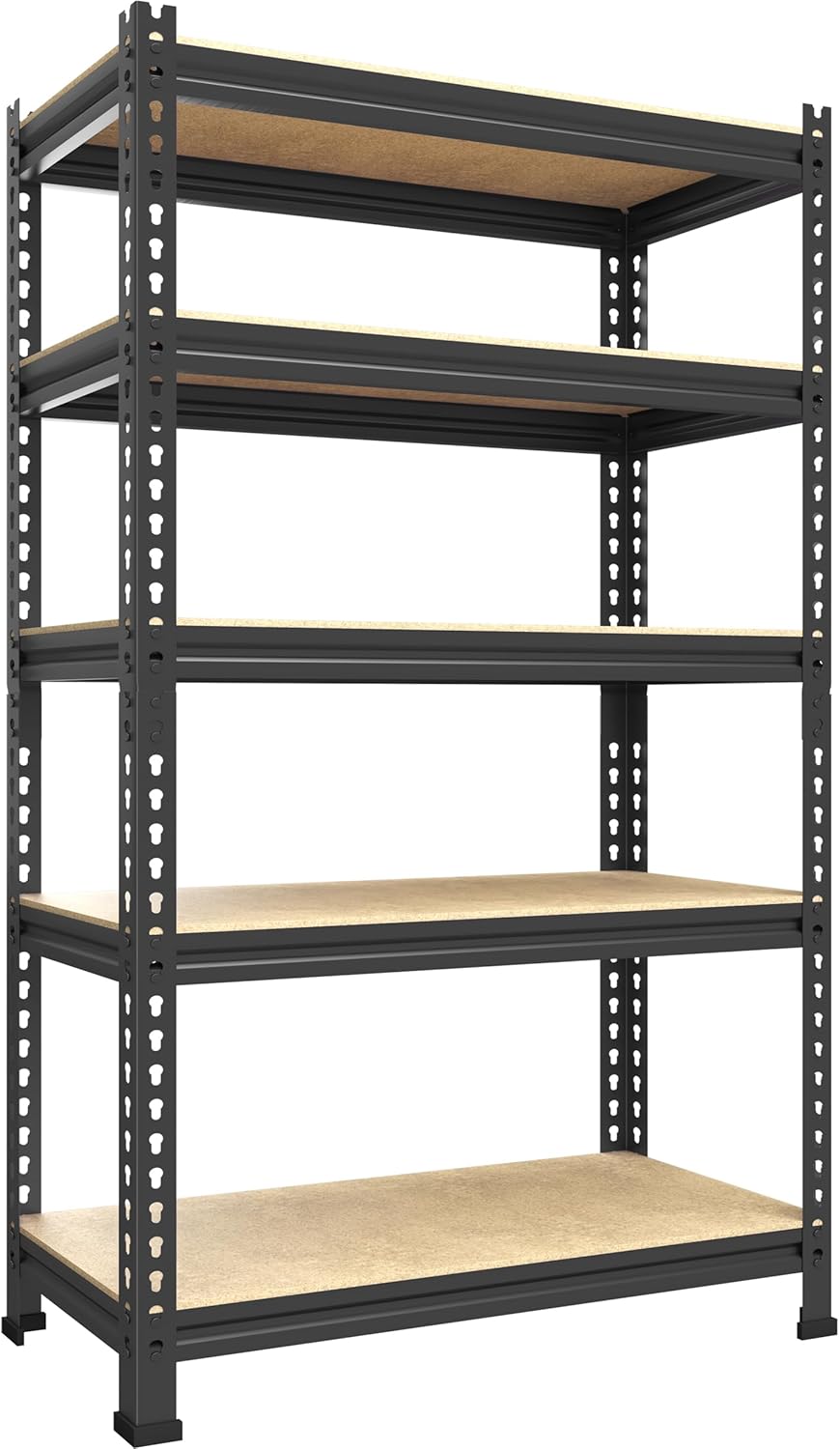 PrimeZone 48" x 24" x 72" Heavy Duty Storage Shelves - 5 Tier Adjustable Garage Storage Shelving, Metal Storage Utility Rack Shelf Unit for Warehouse Pantry Closet Kitchen, Black