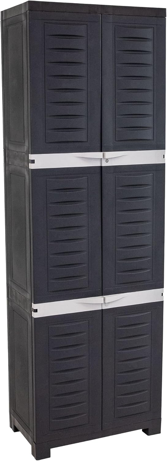 Sunnydaze Lockable Storage Cabinet – Indoor or Garage Storage Cabinet with 4 Adjustable Shelves - 72" H – Garage, Office, Home, Laundry Room - Charcoal with Gray Trim