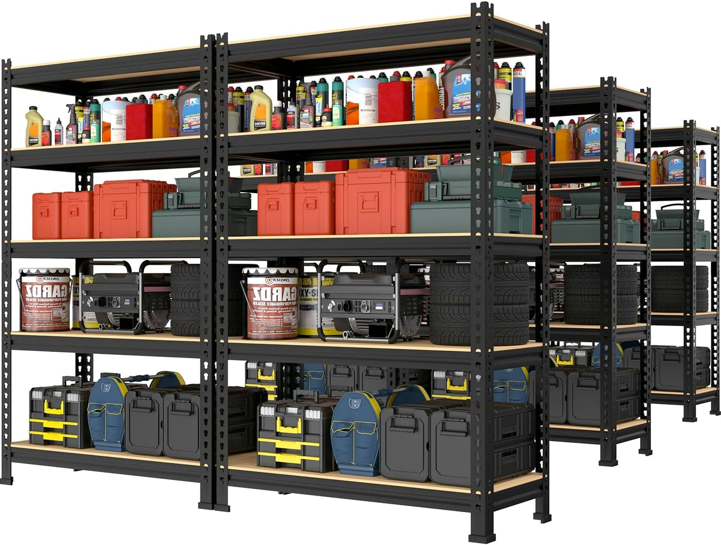 PrimeZone 48" x 24" x 72" Heavy Duty Storage Shelves - 5 Tier Adjustable Garage Storage Shelving, Metal Storage Utility Rack Shelf Unit for Warehouse Pantry Closet Kitchen, Black