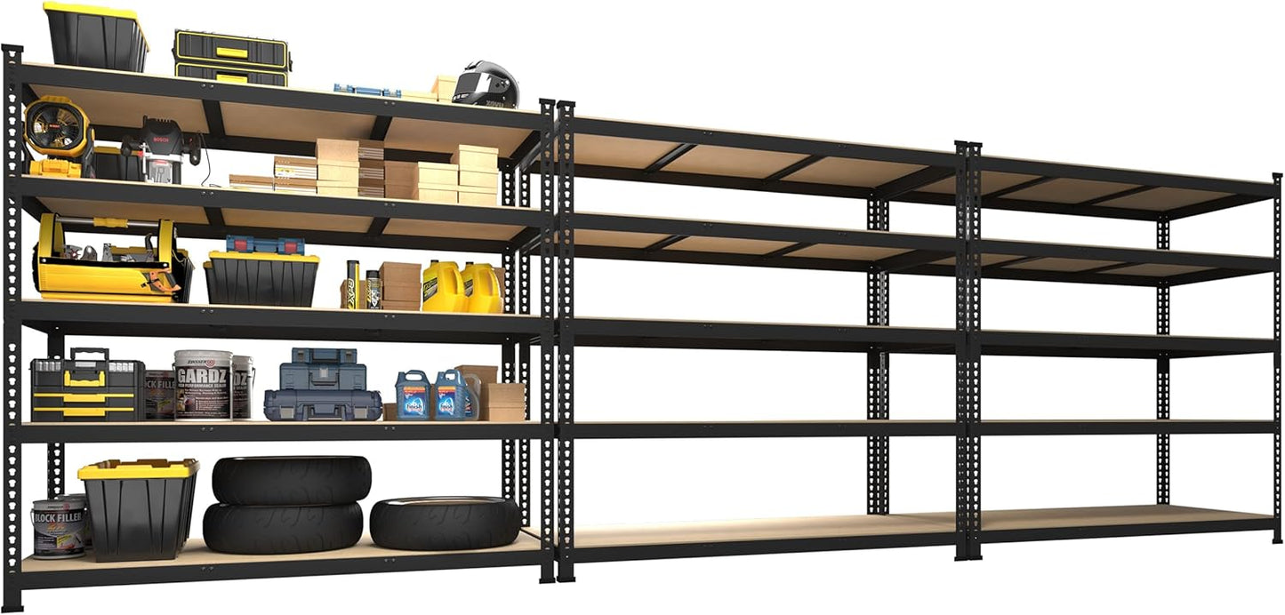PrimeZone 48" x 24" x 72" Heavy Duty Storage Shelves - 5 Tier Adjustable Garage Storage Shelving, Metal Storage Utility Rack Shelf Unit for Warehouse Pantry Closet Kitchen, Black