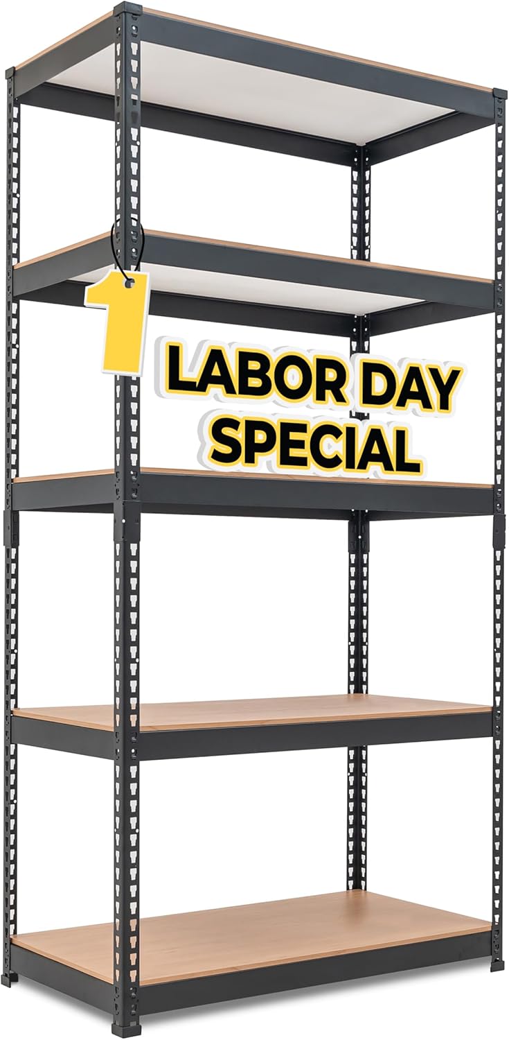 HOMEDANT 5 Tier Laminated Boltless Heavy Duty Garage Storage Adjustable Wide Size Metal Shelving Unit Utility Rack Shelves Organization Multipurpose Shelf Shed Warehouse 47.7"W x 18.2"D x 71.3"H 1Pack