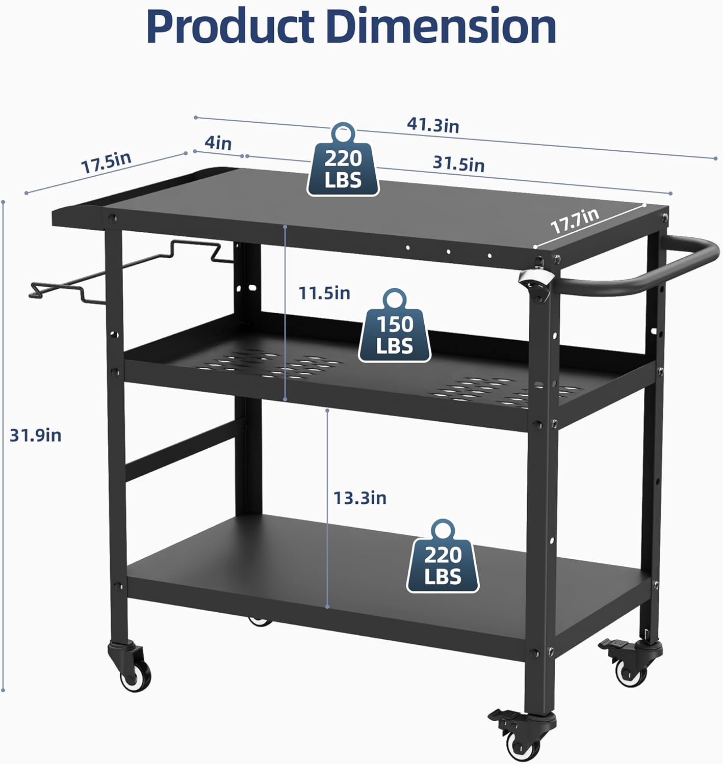 Outdoor Grill Cart, Grill Tables for Outside, Grill Carts Outdoor with Wheels, BBQ Cart Outdoor Prep Table, Pizza Oven Table for Outside, Griddle, Patio