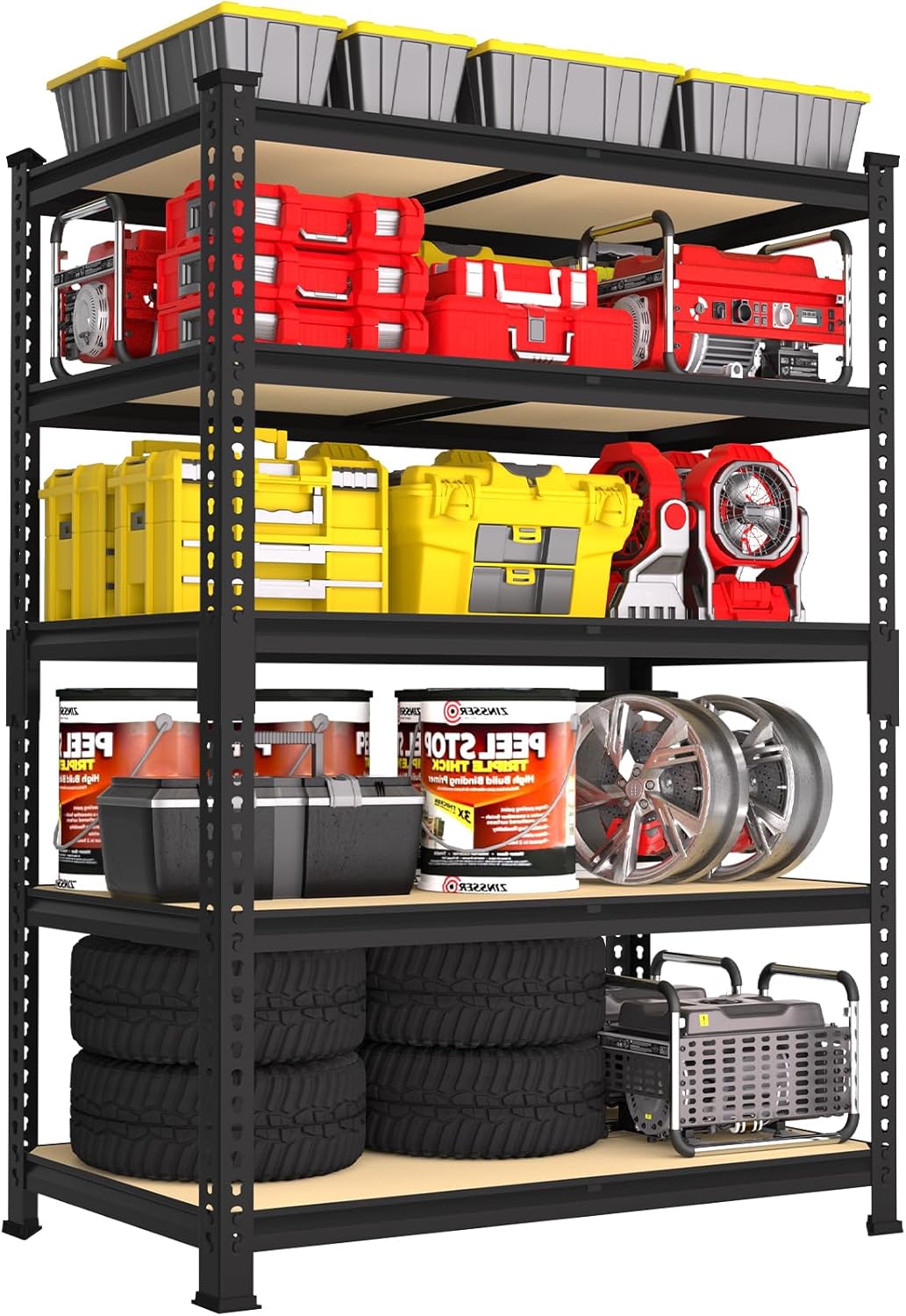 PrimeZone 48" x 24" x 72" Heavy Duty Storage Shelves - 5 Tier Adjustable Garage Storage Shelving, Metal Storage Utility Rack Shelf Unit for Warehouse Pantry Closet Kitchen, Black
