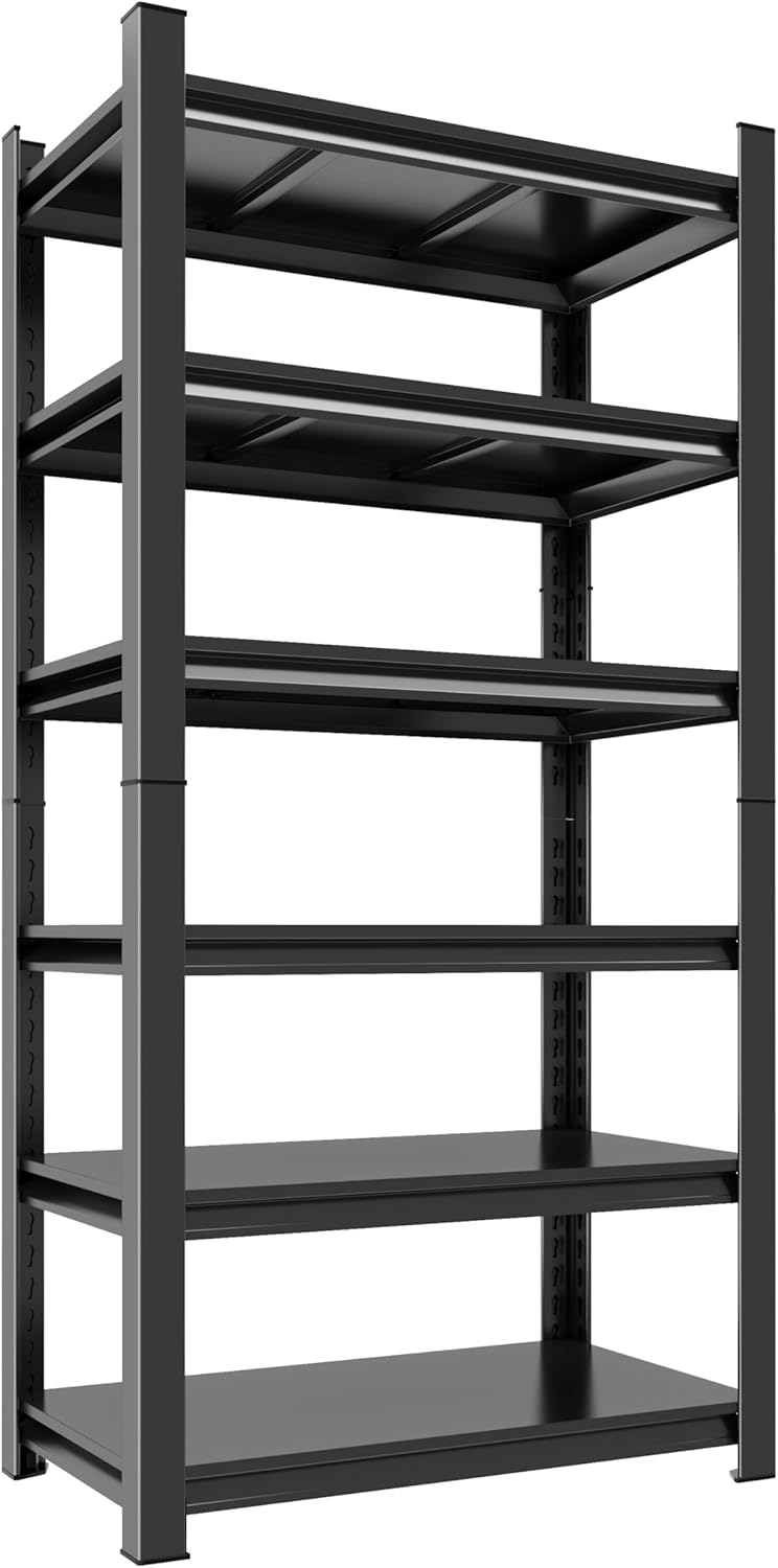 Garage Shelving, 72" H × 48" W Heavy Duty Metal Shelving - Easy to Assemble, Adjustable 5-Tier Storage Shelves, Double-Thickened Columns, 3000 lbs Capacity, for Garage, Pantry Storage, Black