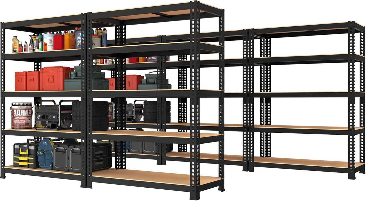 PrimeZone 48" x 24" x 72" Heavy Duty Storage Shelves - 5 Tier Adjustable Garage Storage Shelving, Metal Storage Utility Rack Shelf Unit for Warehouse Pantry Closet Kitchen, Black